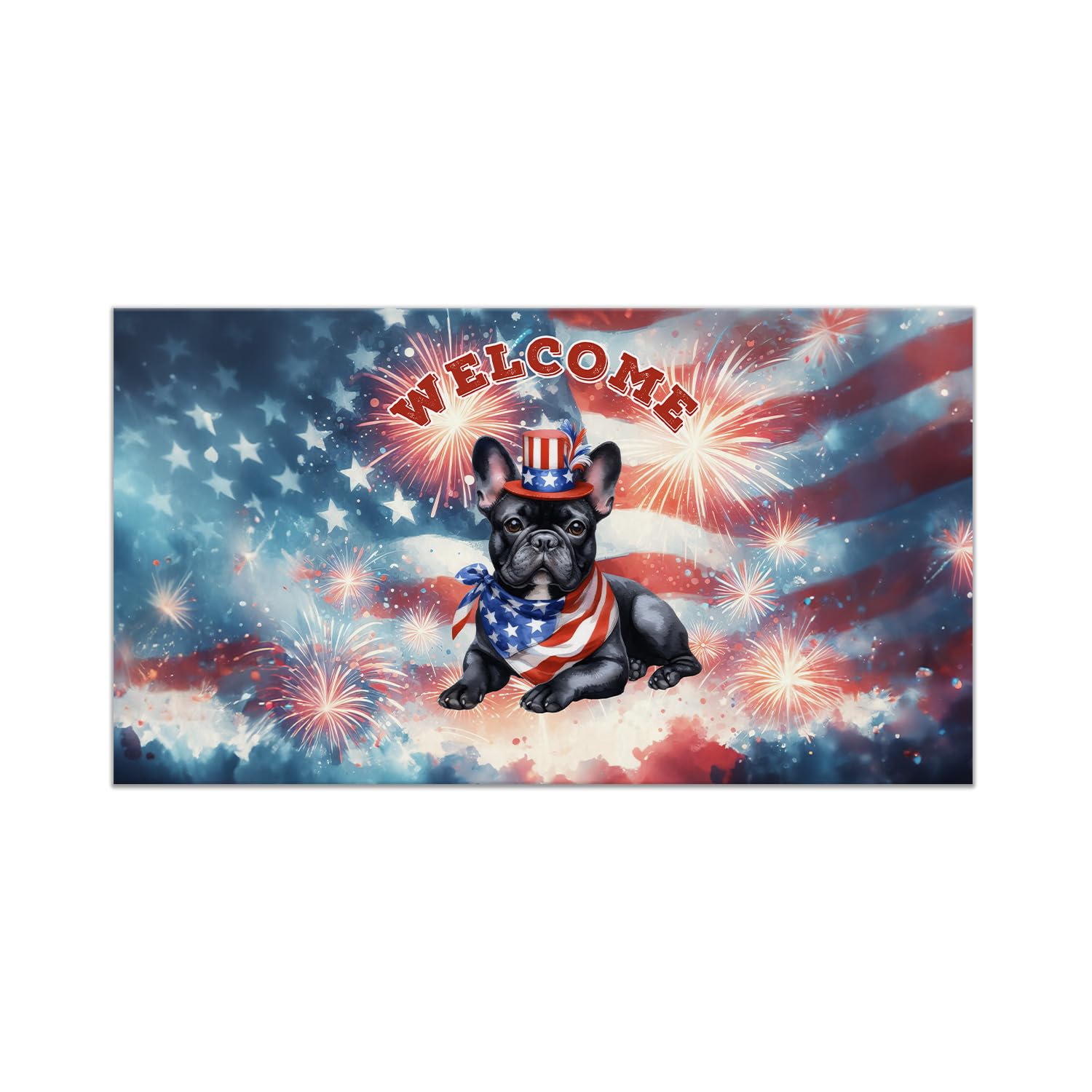Ninety3POD French Bulldog Patriotic Welcome for 4Th of July Independence Day Doormat Dog Lover Gifts Indoor Outdoor Welcome Mat - 00010