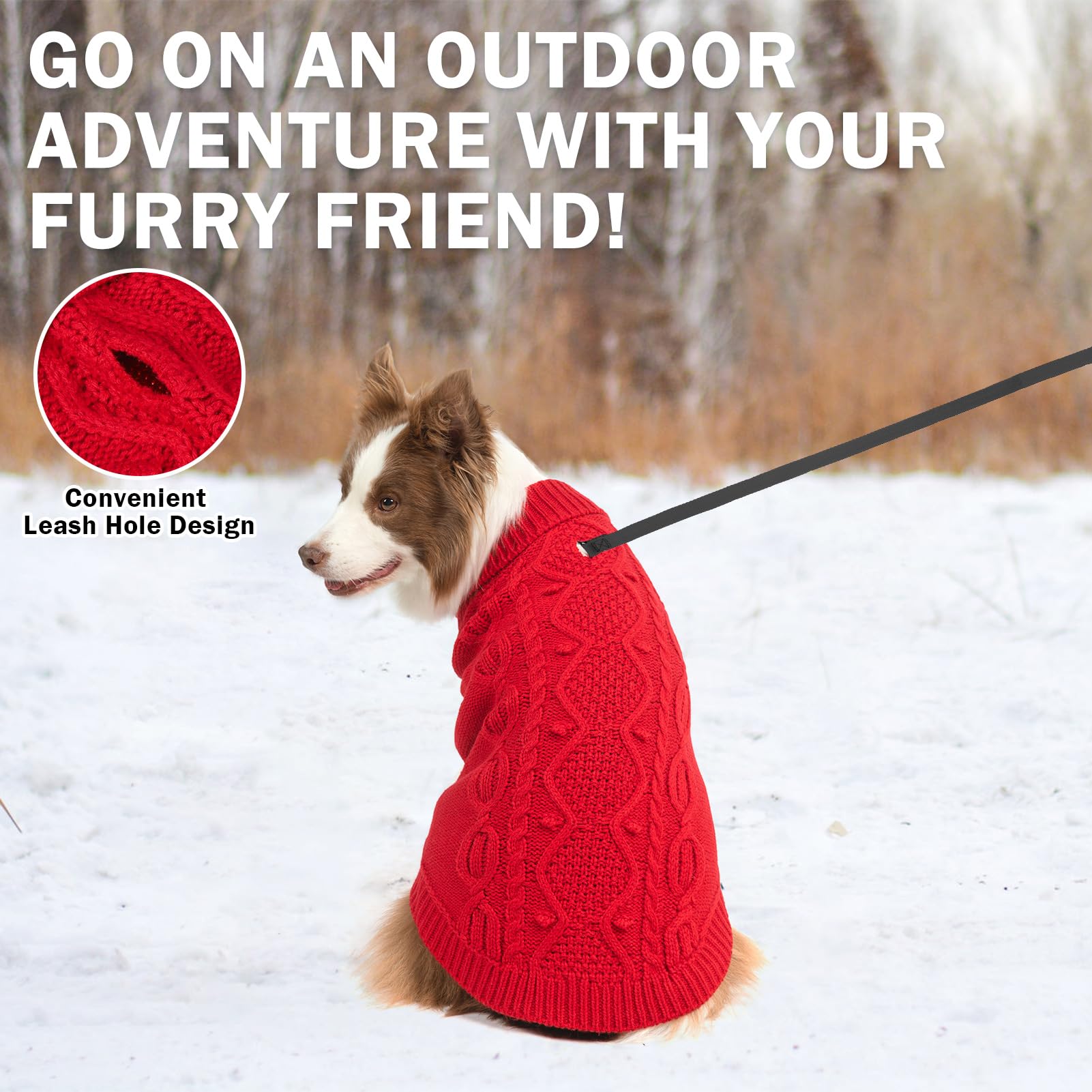 SCENEREAL Knitted Dog Sweater for Large Medium Small Dogs, Christmas Pet Clothes Warm Sweatershirts Outfits, Classic Dog Winter Coat with Leash Hole, Soft Pet Knitwear Apparel for Girls Boys, Red L