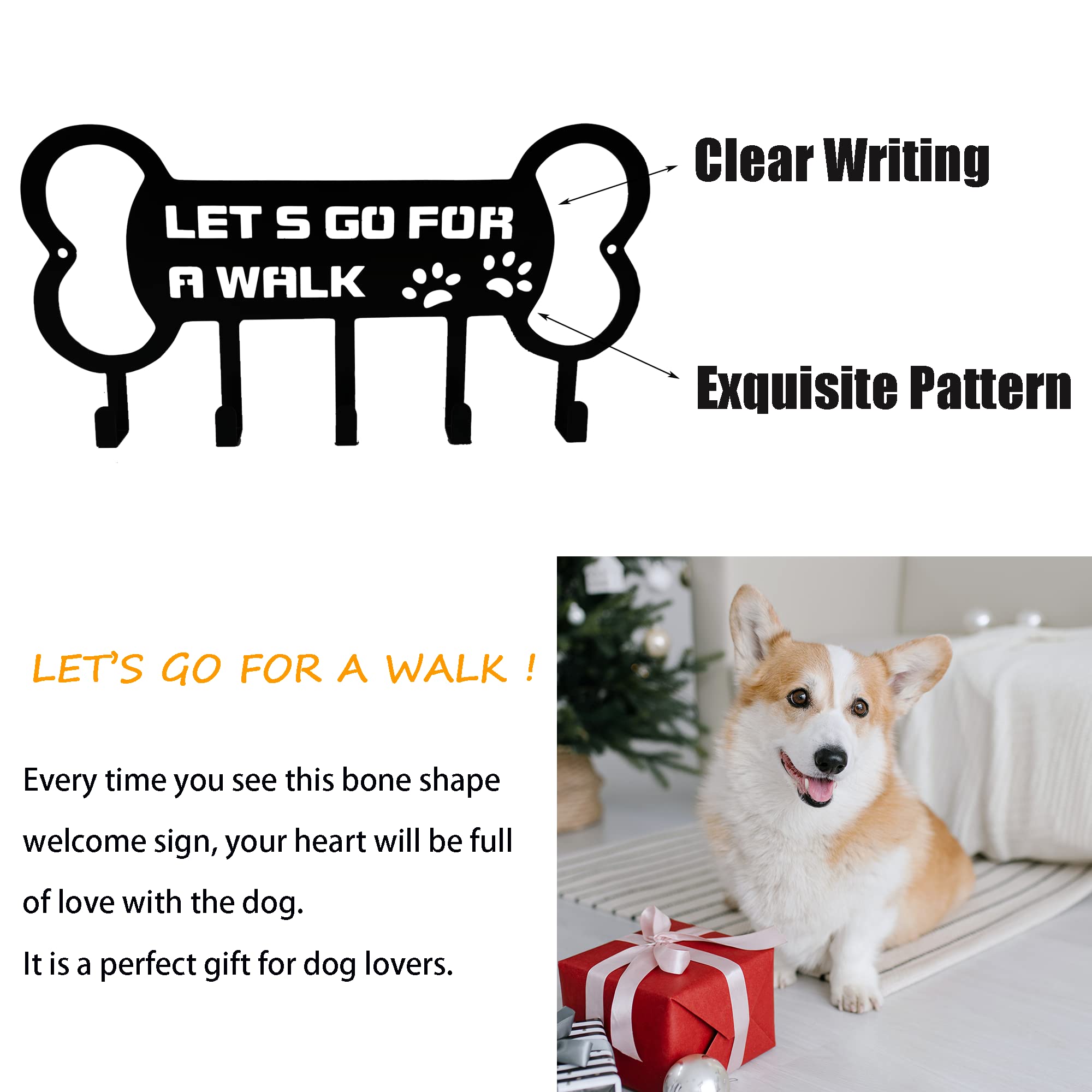 BiaGift Wall Mounted Dog Leash Holder and Key Organizer - 'Lets Go for A Walk' with Farmhouse Style
