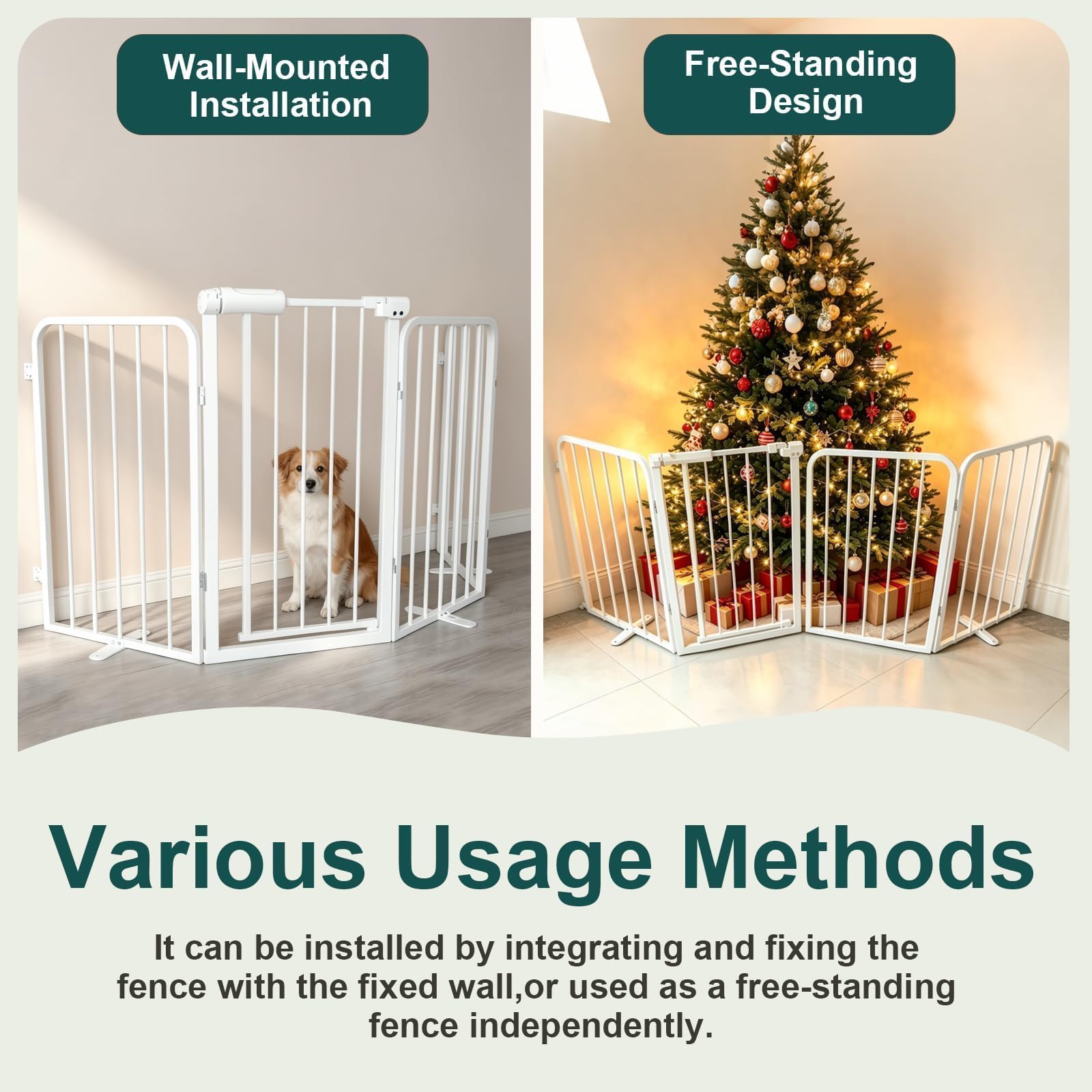 WAOWAO Heavy-duty Freetanding Dog Gate with Door, 106"Extra Wide 30"Tall Metal Puppy Pet Gate for Indoor, Foldable Gate for Doorways, Stairs, Hallways, House, Free Standing /Wall Mounted Gate 6 Panels