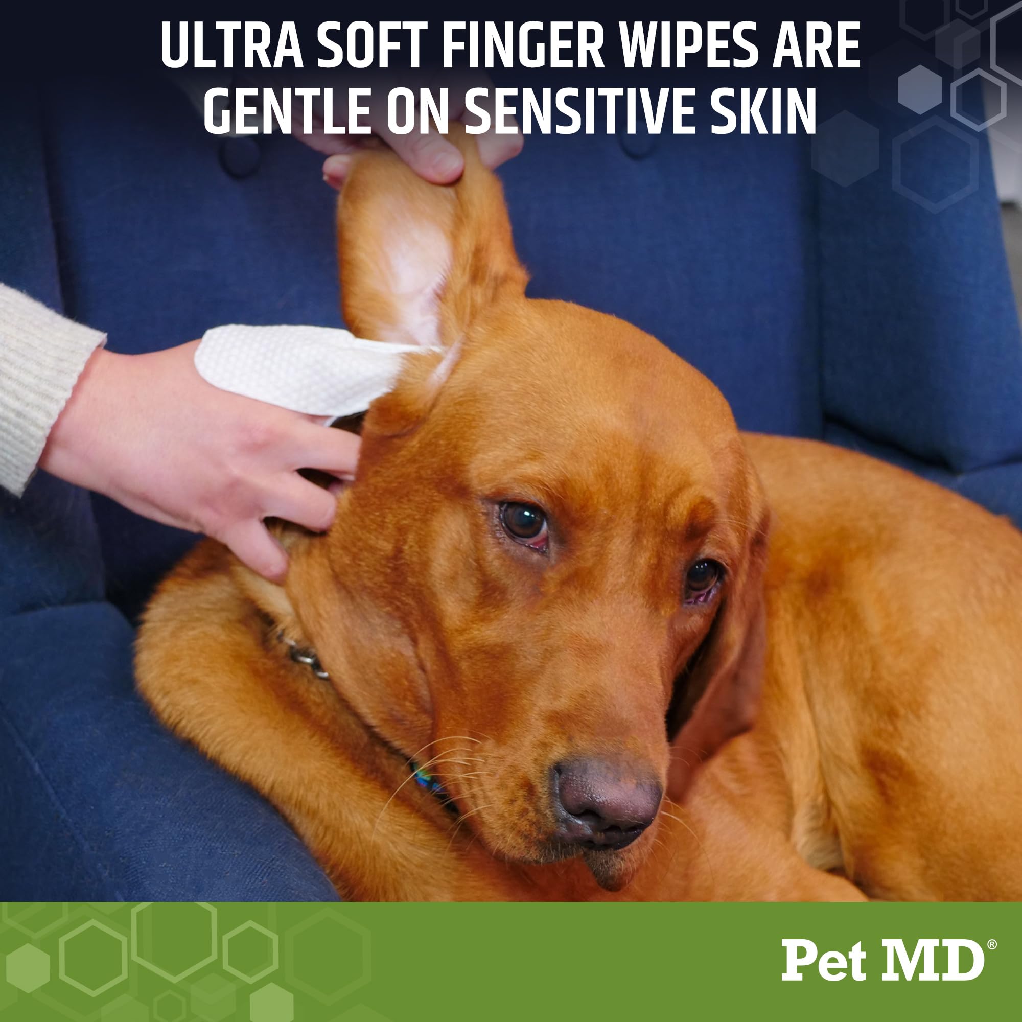 Pet MD Dog Ear Cleaning Wipes – Otic Cleanser for Dogs, Soothing Ear Care with Aloe Vera & Eucalyptus, Finger Wipes, 50 Count