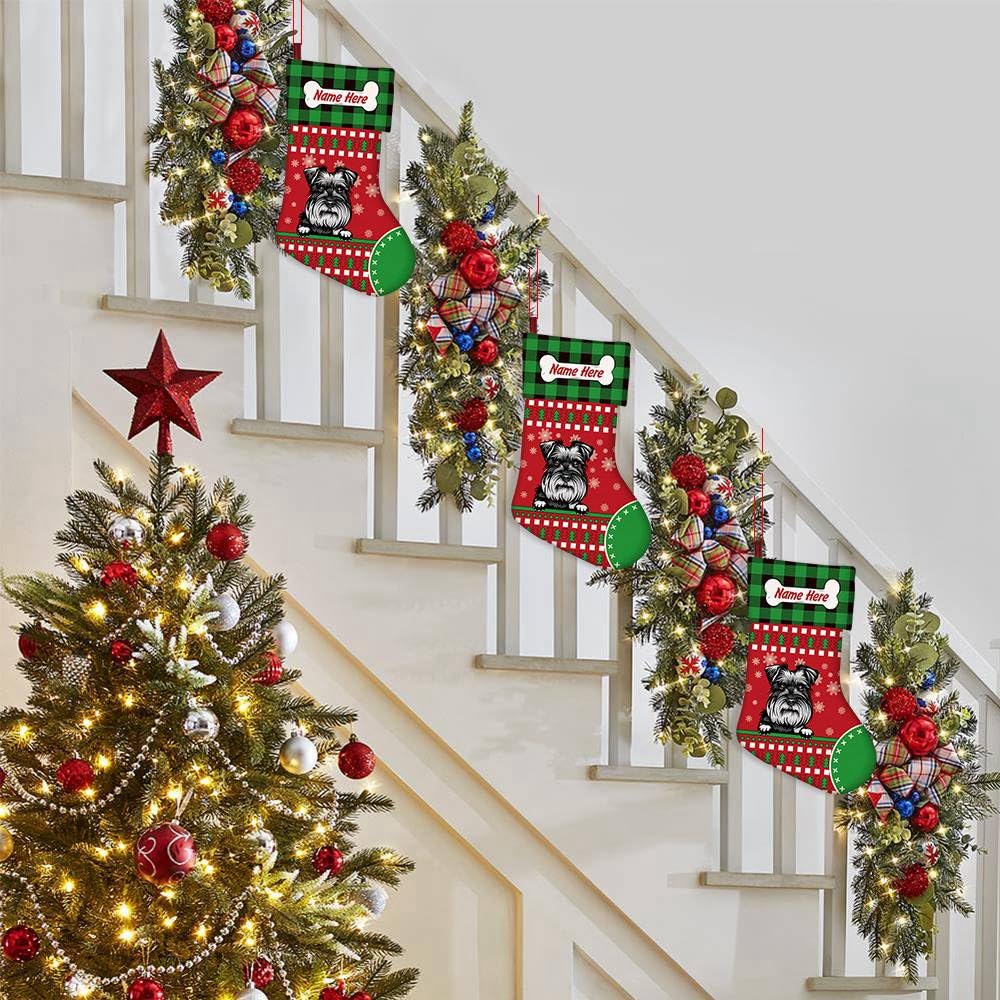 MALIHONG 3 Pack Customize Merry Christmas Red Stockings with Cute Dog Cocker Spaniel Bone Green Buffalo Plaid Snowflake 14.4"
