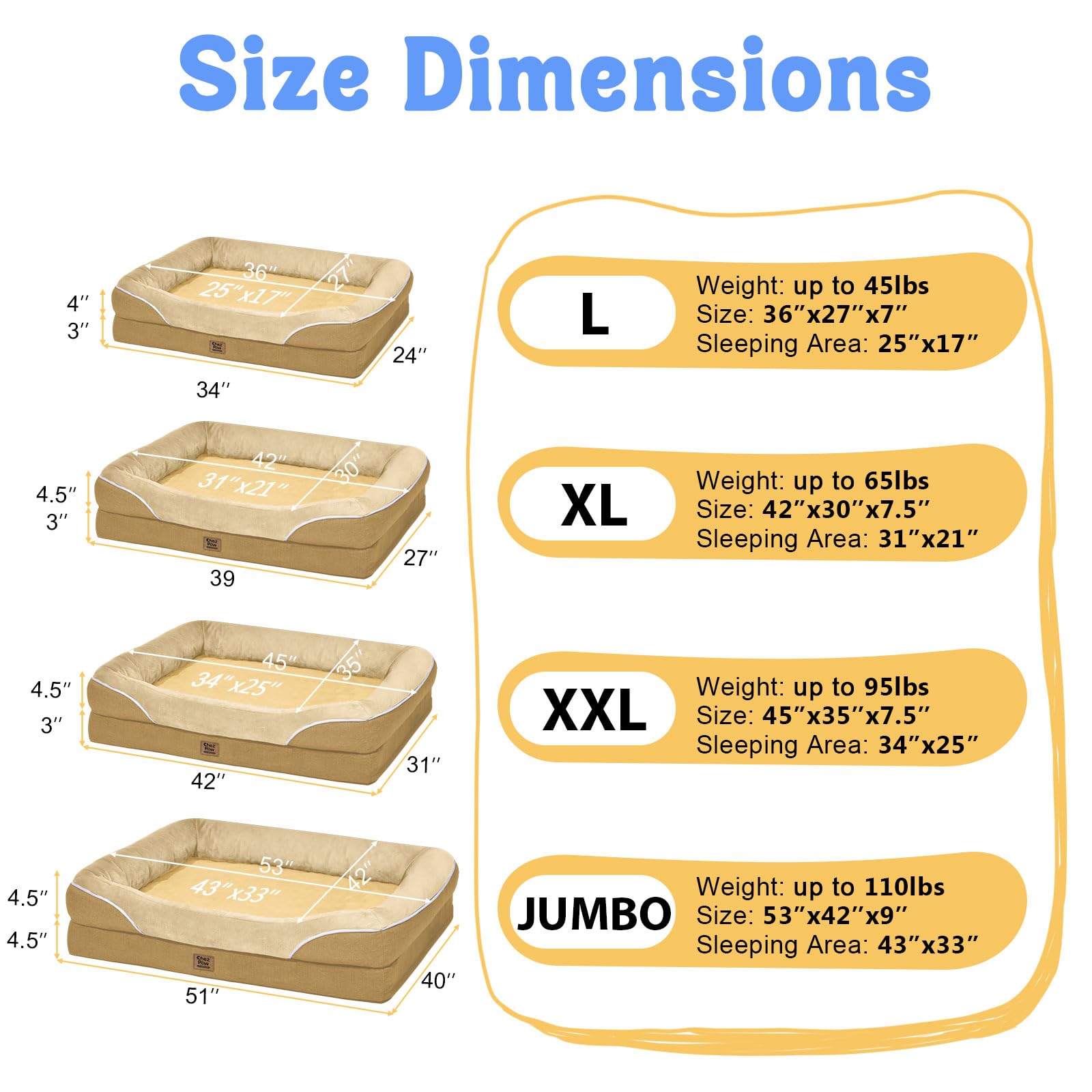 Orthopedic XL Large Dog Bed - Removable Bolster & Waterproof Washable Cover for Pet Extra Large Bed with Foam Support Non-Slip Bottom Dog Beds