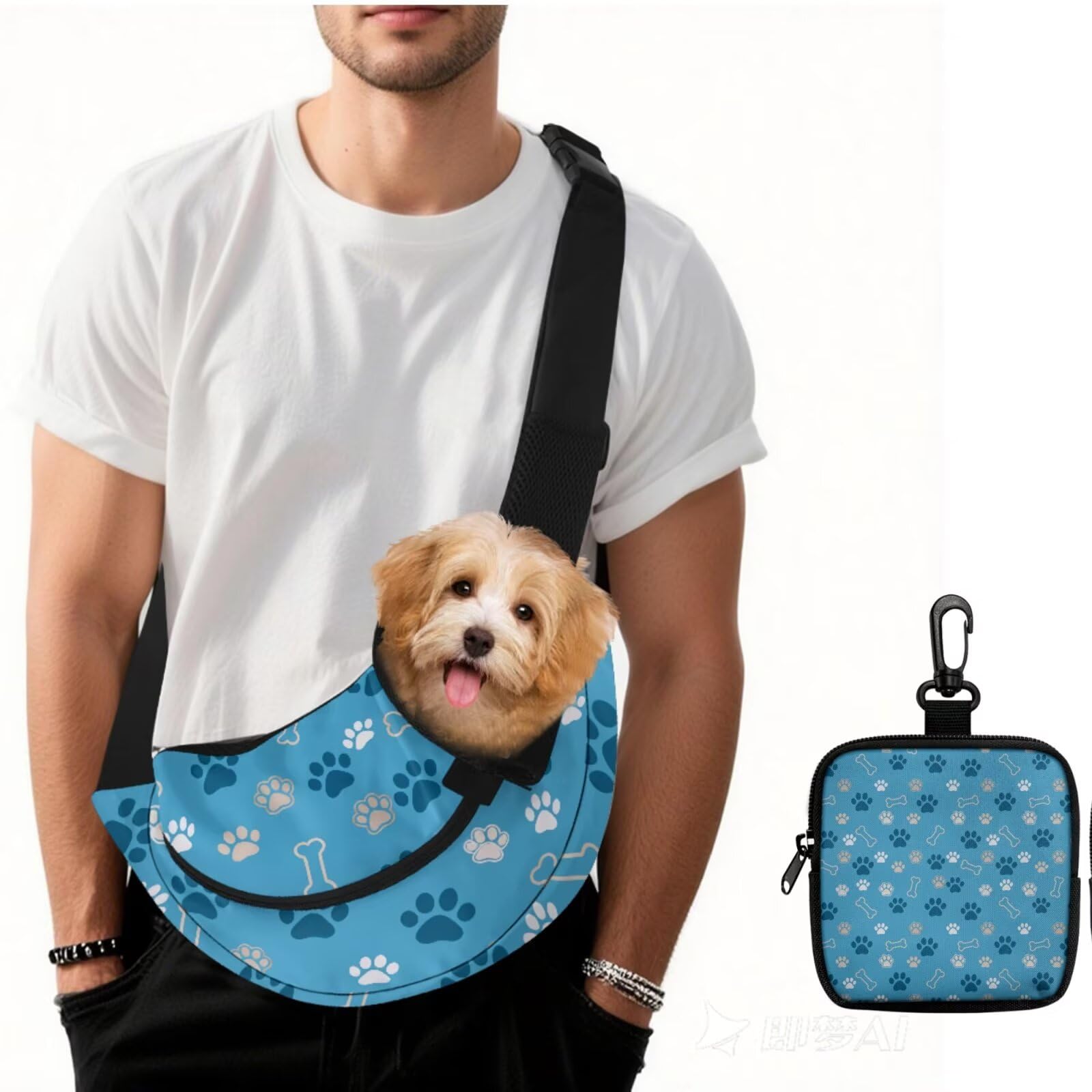 COEQINE Blue Dog Paw Print Purses for Women Dog Owner Gifts,Dog Carrier Sling for Small Puppy and Dog Training Treat Pouch Poop Bag Dispenser Storage Easily Carries Dog Necessities,2pcs