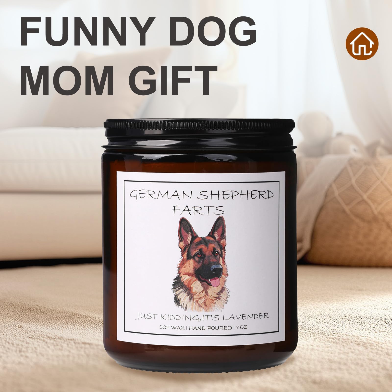 German Shepherd Gifts & Decor, German Shepherd Gifts for Women - German Shepherd Farts Candle, Dog Mom Gift, Natural Soy Wax Lavender Scented Candle 7oz