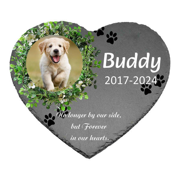 Personalized Pet Memorial Stone - Dog Memorial Stone Dog Headstones Pet Memorial Gifts for Dogs Pet Rock Dog Grave Markers Outdoor Dog Memorial Gifts for Loss of Dog (Round Wreath)