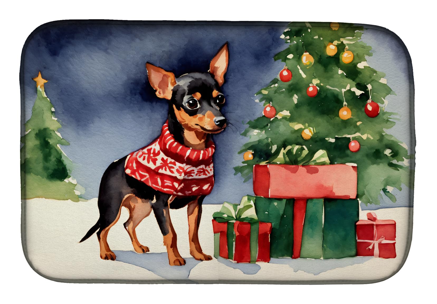 Caroline's Treasures DAC2706DDM Miniature Pinscher Cozy Christmas Dish Drying Mat Absorbent Dish Drying Mat Pad for Kitchen Counter Dish Drainer Mat for Countertop, 14 x 21", Multicolor