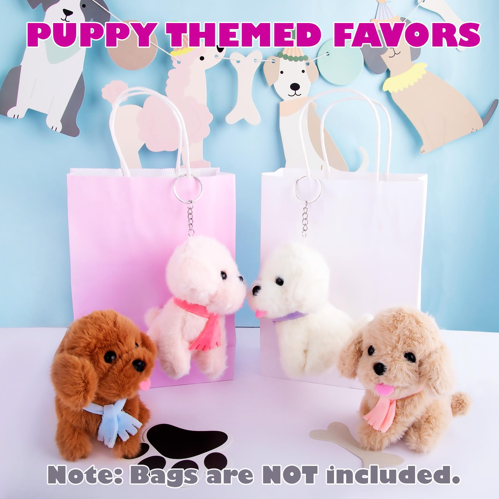 Niceup 12PCS Scarf Dog Stuffed Animals 4.5in Small Sitting Puppy Plush Pet Adoption Party Favors White Pink Khaki Brown Pup Toys for Kids Adult Gift Halloween Costume Christmas Stock Stuffers
