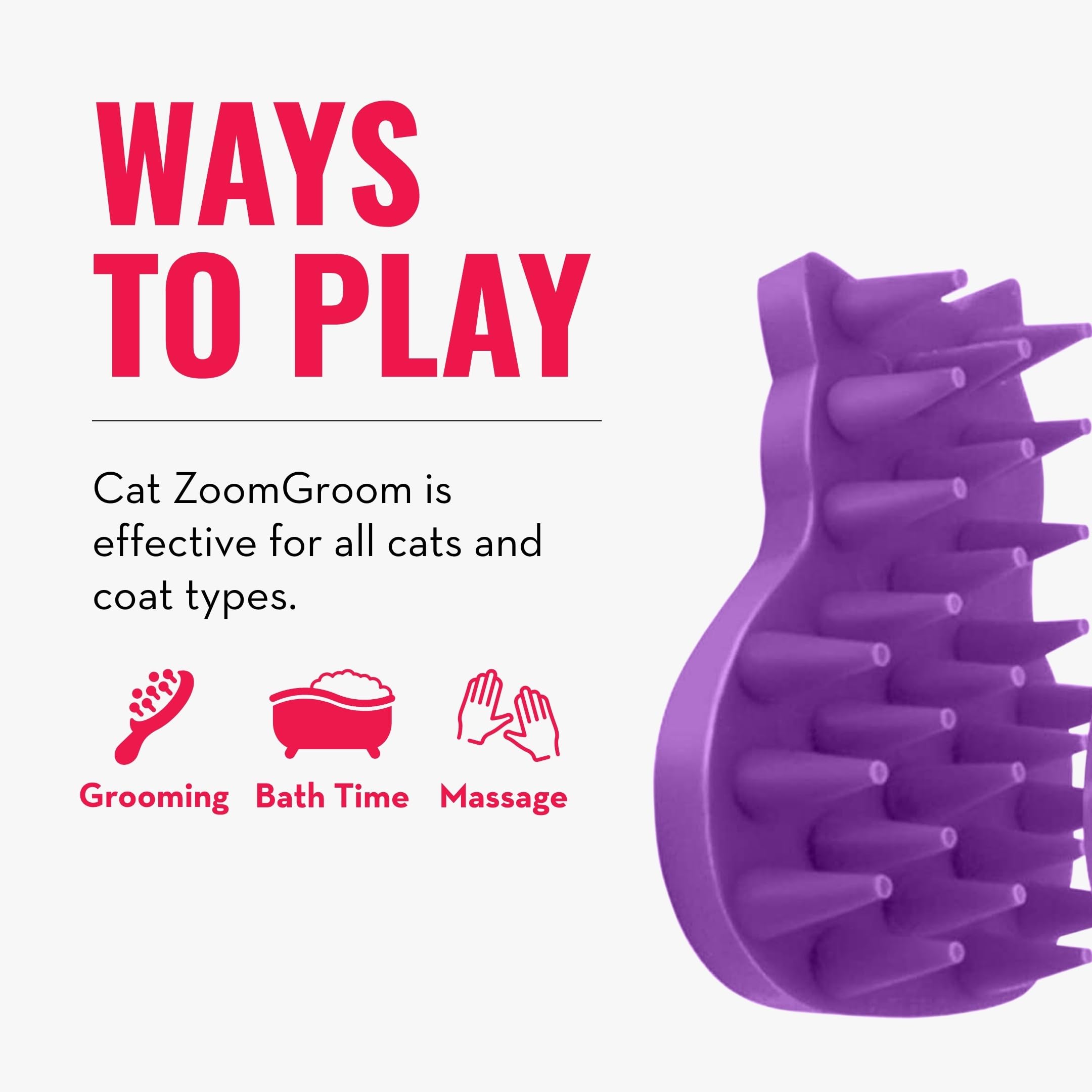 KONG Cat ZoomGroom Brush - Soft Rubber Grooming Tool for Brushing, Massaging, Bathing, and Reducing Hairballs