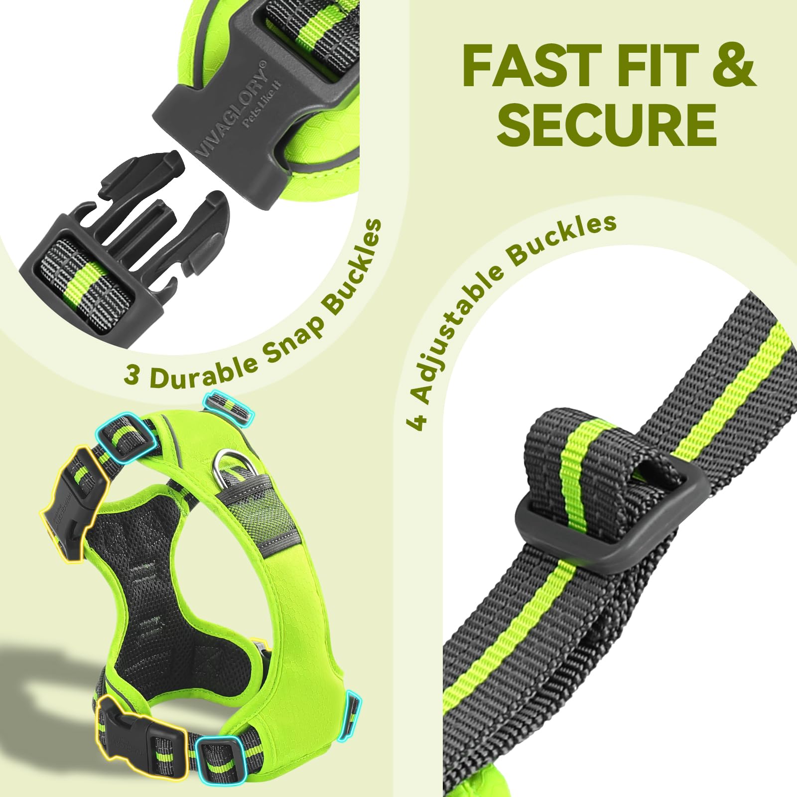 VIVAGLORY Dog Harness Easewalk No Pull Dog Harness with Handle Front Clip & Back Clip for Training Walking Lifting, No Pull Adjustable Easy On Padded Comfortable for Pet, M, Bright Yellow - Patterned