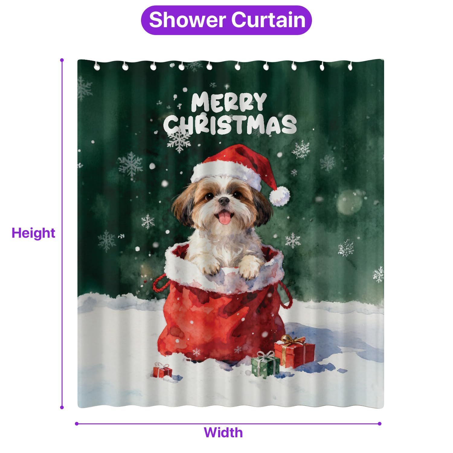 Ninety3POD Santa Surprise Gift Shih Tzu Merry Cheerful Christmas Shower Curtain Lion Dog Lover Gifts Waterproof Bathroom Bathtub Curtain 12021