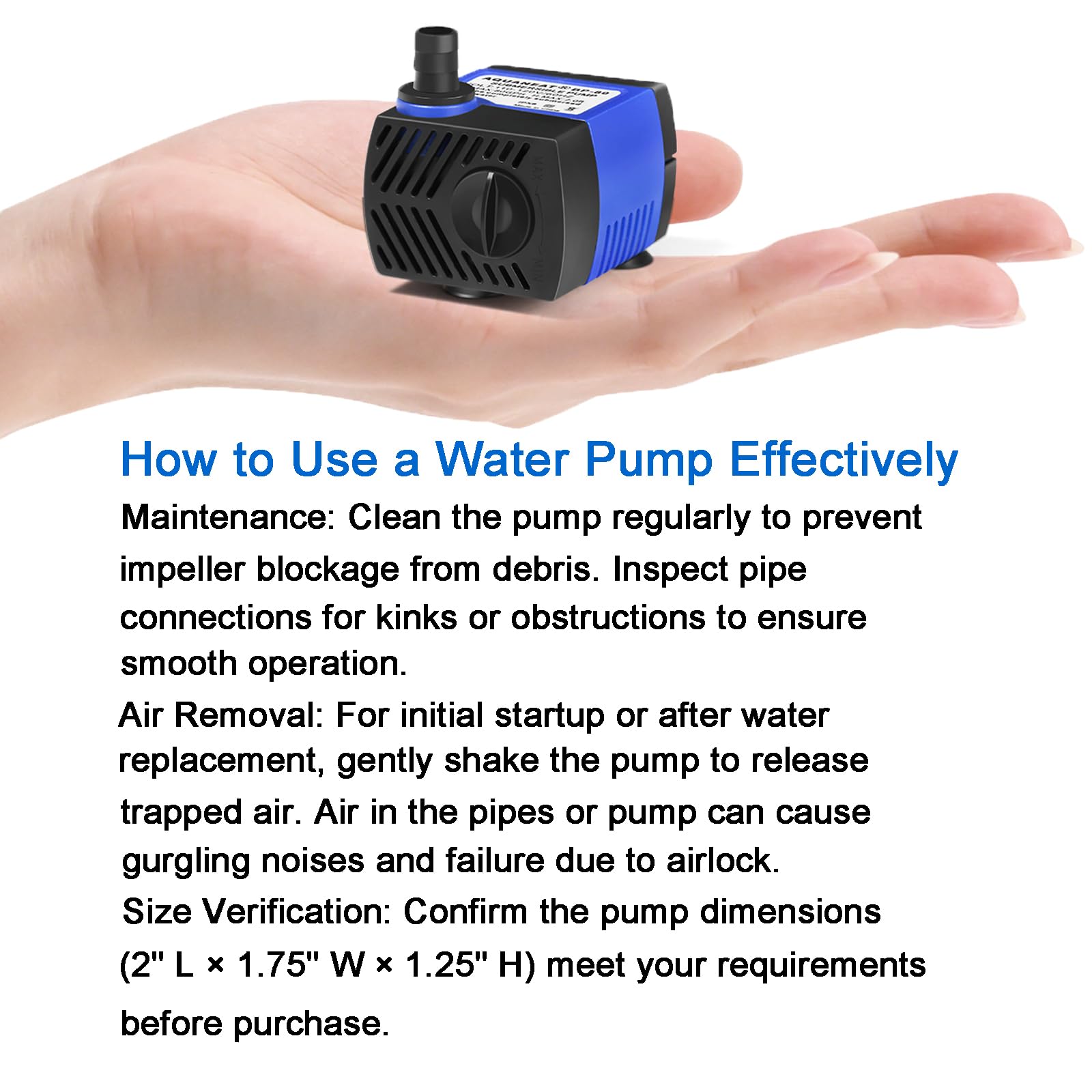 AQUANEAT Small Fountain Pump, 80 GPH Submersible Water Pump for Aquarium Fish Tank, Outdoor Water Fountain, Hydroponics, Pond Filter Pump