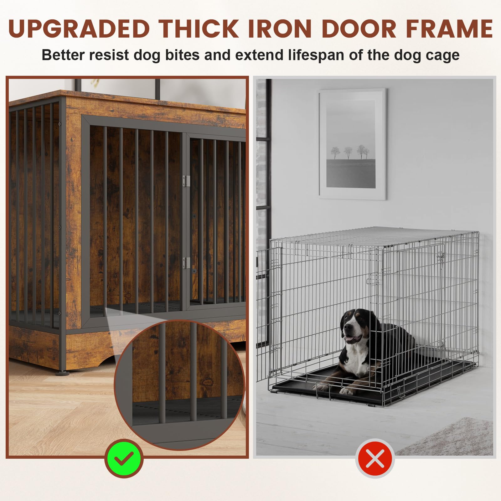 Yafylly 3-in-1 Double Dog Crate Furniture, 66.1 Inch White Furniture Kennel for Large Dogs with Divider, Dog Kennel Dog Crates TV Stand with 2 Drawers and Sliding Doors