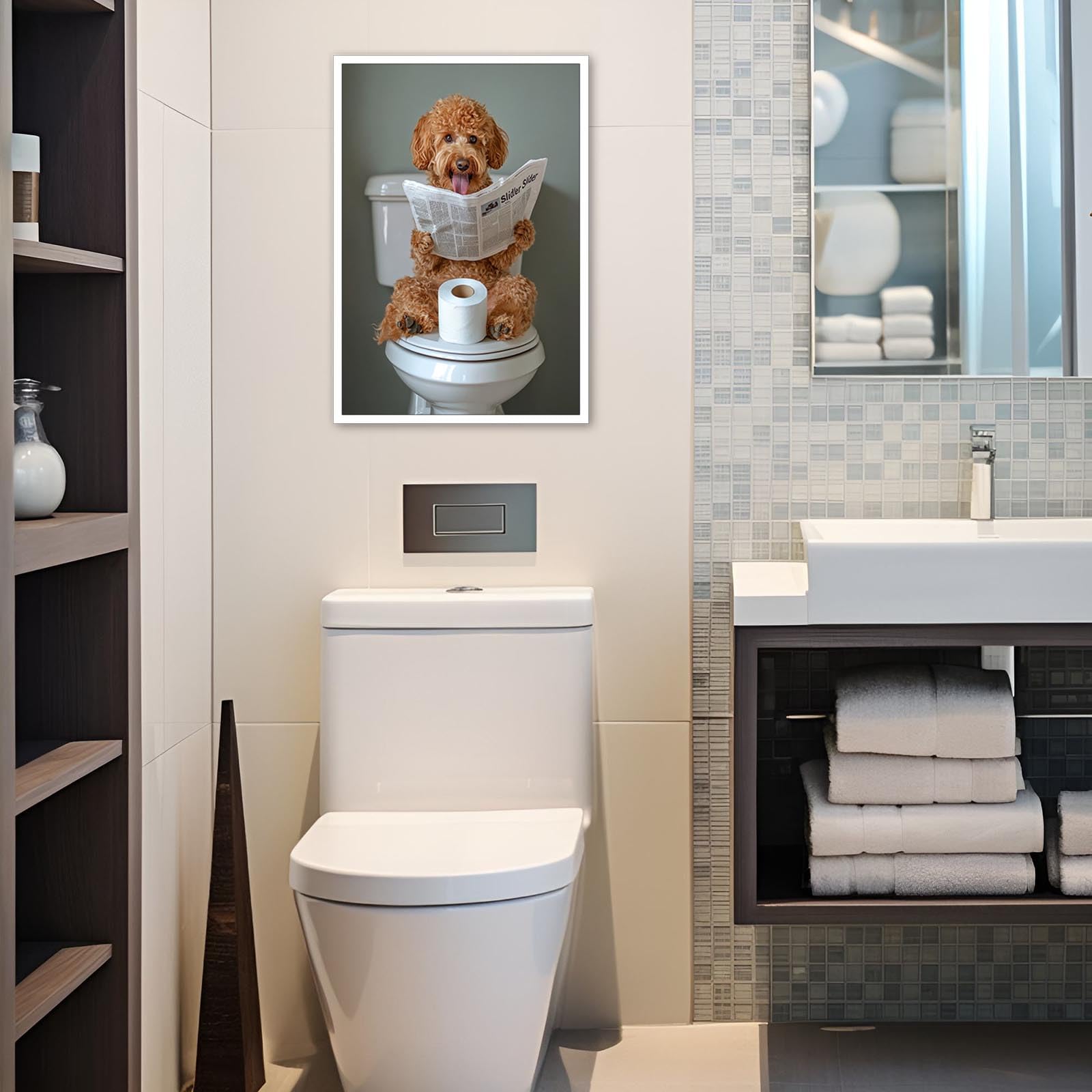 Golden Doodle Dog Bathroom Decor Canvas Wall Art Print Poster Funny Bathroom Decor Printing Humorous Animal For Dog Lovers Room Aesthetics 12X16 in Unframed