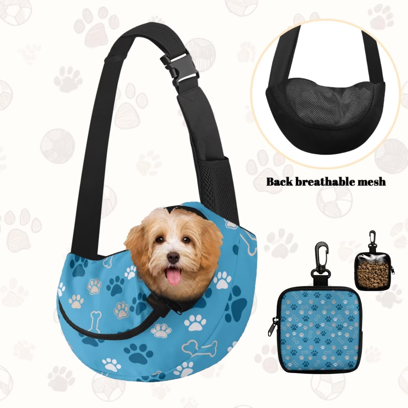 COEQINE Blue Dog Paw Print Purses for Women Dog Owner Gifts,Dog Carrier Sling for Small Puppy and Dog Training Treat Pouch Poop Bag Dispenser Storage Easily Carries Dog Necessities,2pcs