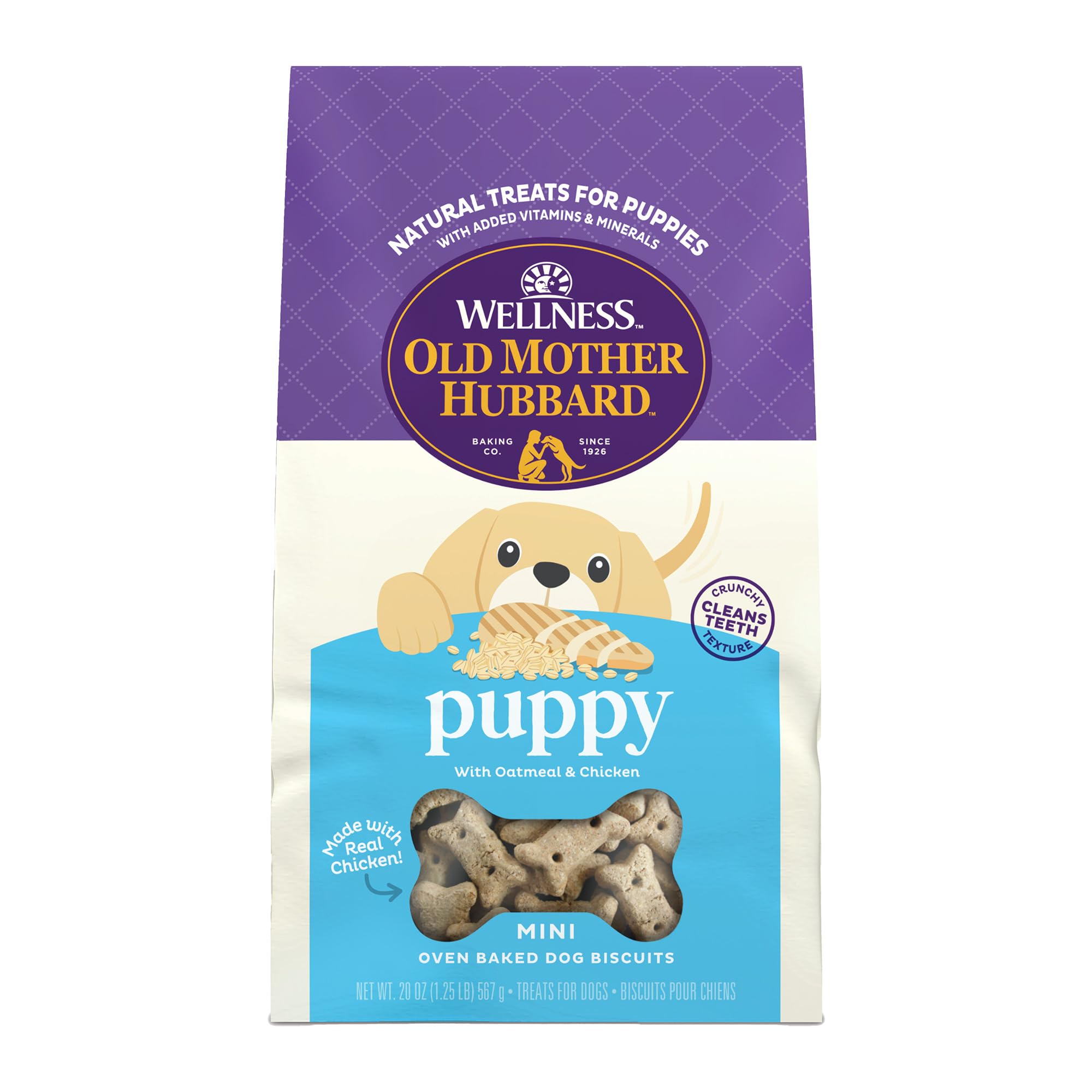 Wellness Old Mother Hubbard Classic Puppy Dog Biscuits, Natural Training Treats, Oatmeal and Chicken Flavor, Mini Size, 20 oz Bag