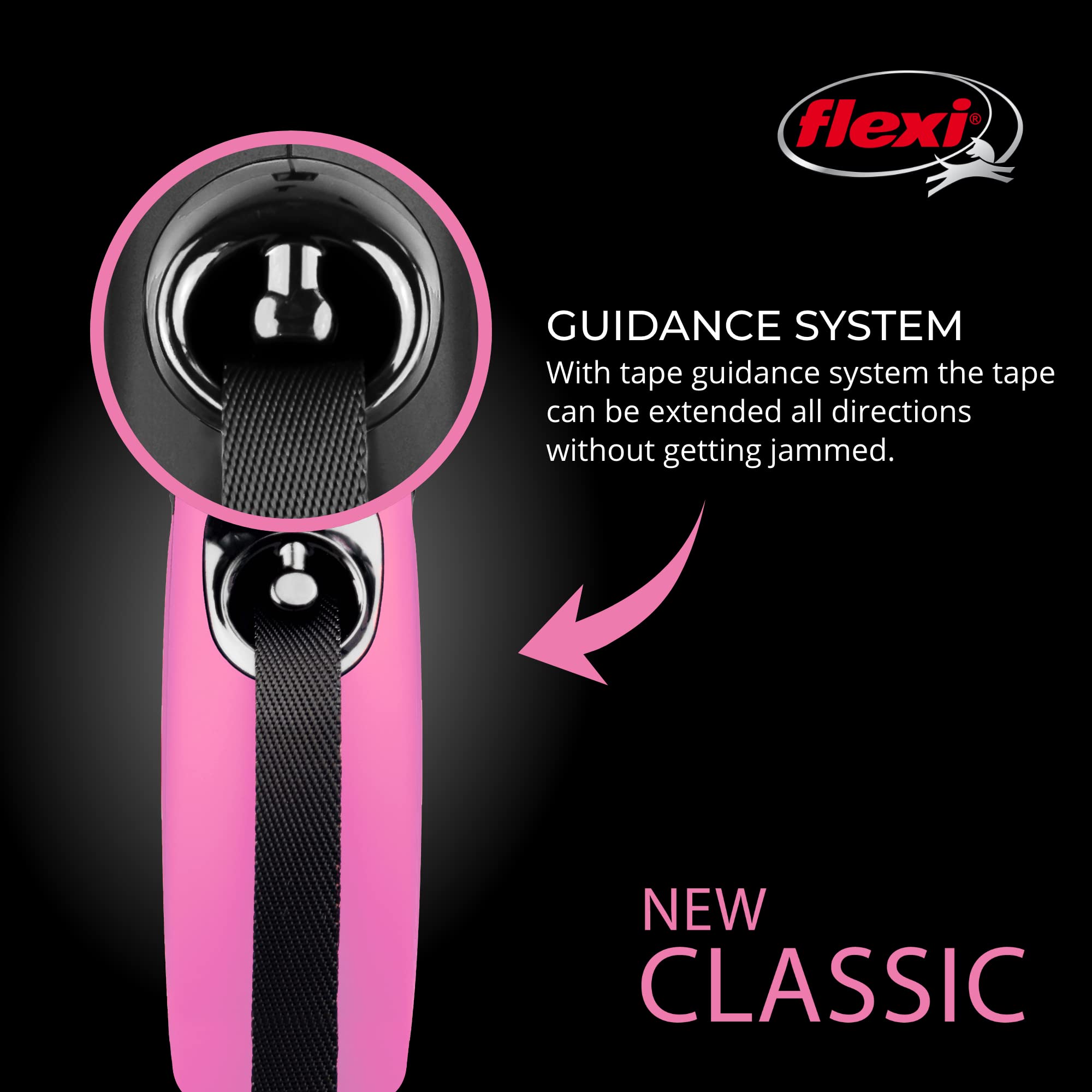 FLEXI New Classic Tape Retractable Dog Leash for Small Dogs Up to 33 lbs. – 16 ft., Pink Tangle-Free Pet Walking Leash with One-Handed Brake, Pause, Lock German Quality Product