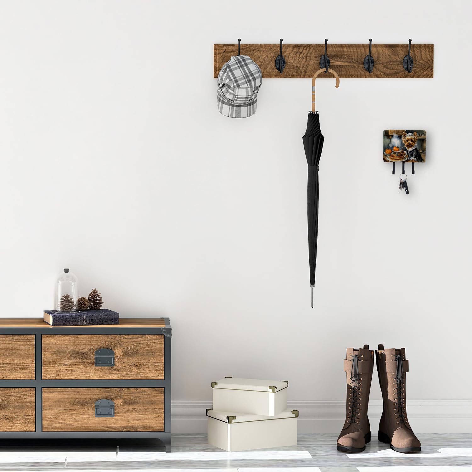 Caroline's Treasures Yorkie Fall Kitchen Pumpkins Leash or Key Holder Wall Hooks, Key Hooks Holder, Coat Rack Wall Mount, Coat Hooks, Hooks for Hanging Keys, Towels, Aprons, Leashes