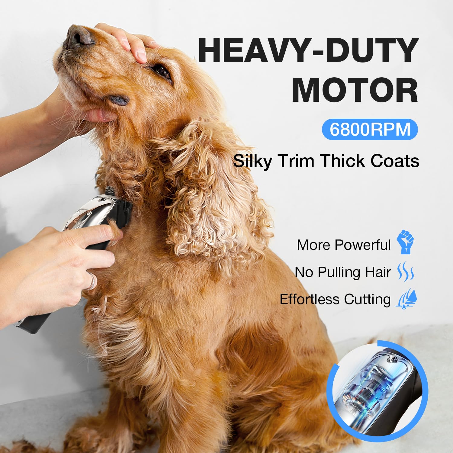 Dog Clippers for Grooming for Thick Heavy Coats, Professional Low Noise Cordless Dog Grooming Clippers Supplies Kit Rechargeable Stainless Steel Hair Trimmer with Ceramic Blade for Dogs Cats Pet