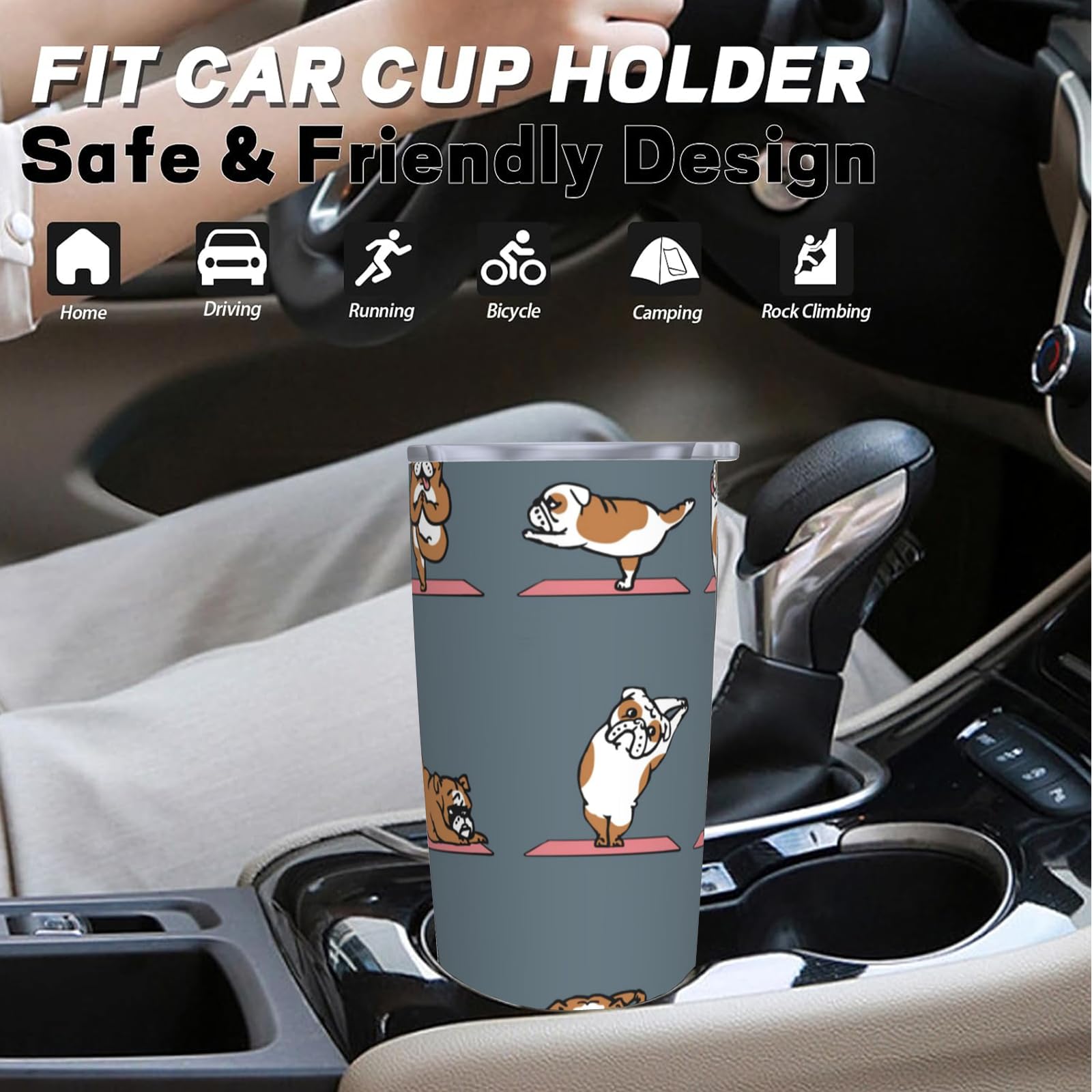 Yipaidel English Bulldog Yoga Stainless Steel Tumbler 20 OZ —— Quality 18/8 304 Food Grade Stainless Steel, Insulated Double-Wall, Keep Drinks Hot and Cold longer, Suitable for Drinking Any Beverage