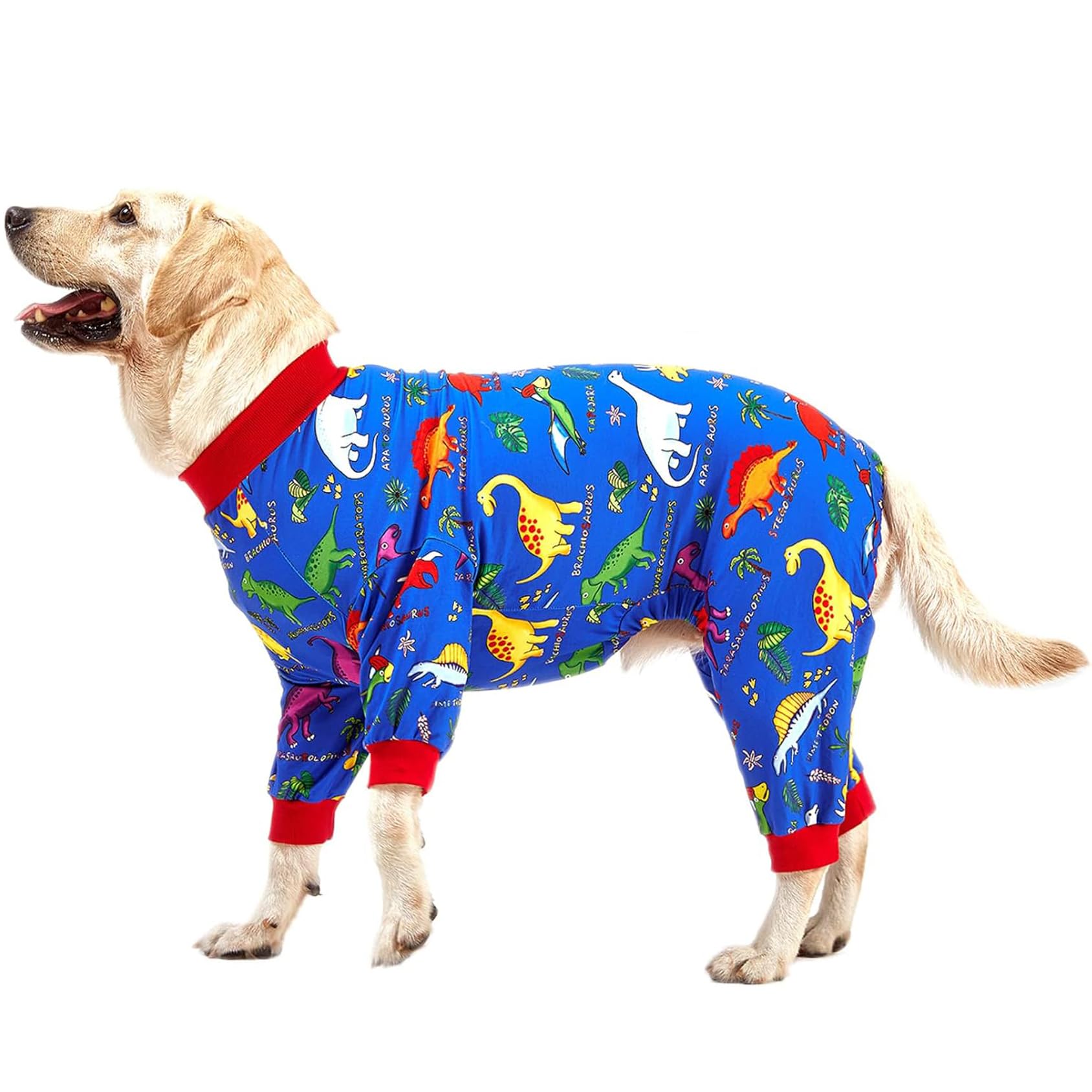 LovinPet Dog Pajamas for Large Dogs, Wound Care, Post Surgery Dog Clothes, Lost World Dinosaurs Print, UV Protection, Pet Anxiety Relief, Large Dog Onesies, Pet PJ's, XL