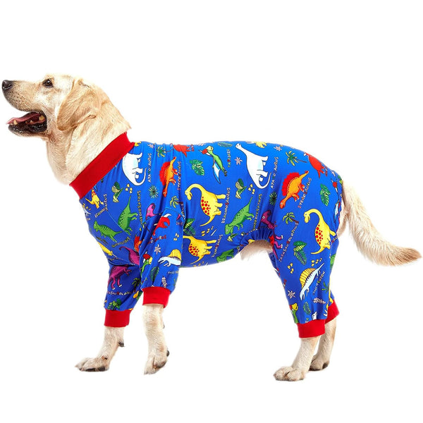 LovinPet Dog Pajamas for Large Dogs, Wound Care, Post Surgery Dog Clothes, Lost World Dinosaurs Print, UV Protection, Pet Anxiety Relief, Large Dog Onesies, Pet PJ's, XL