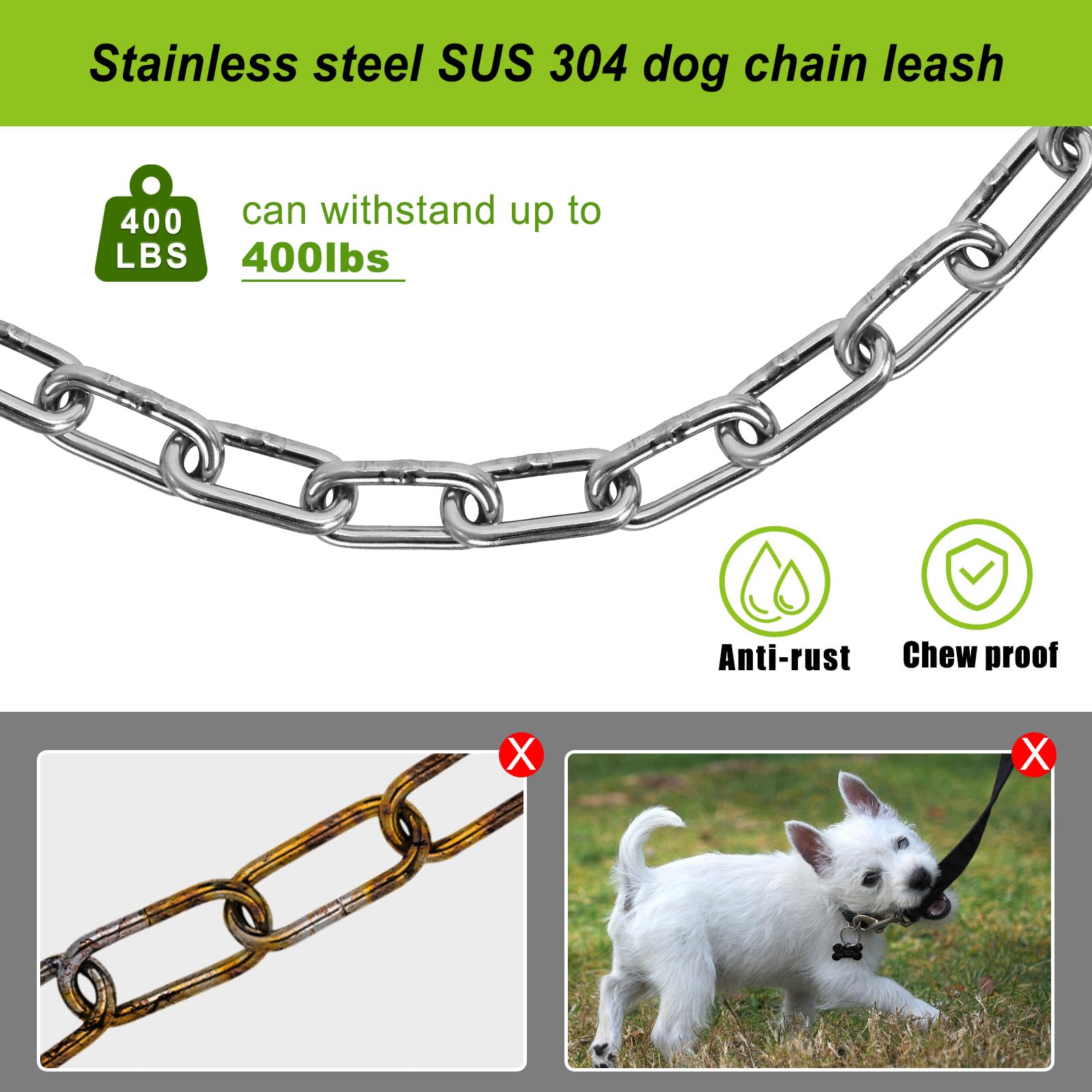 SELEWARE Dog Tie Out Stake Outdoor Anti-Rust Dog Anchor with Stainless Steel Dog Chain Leash for Large Dogs up to 100 lbs, Free Rotation Dog Stake Dog Camping Gear 30 ft A