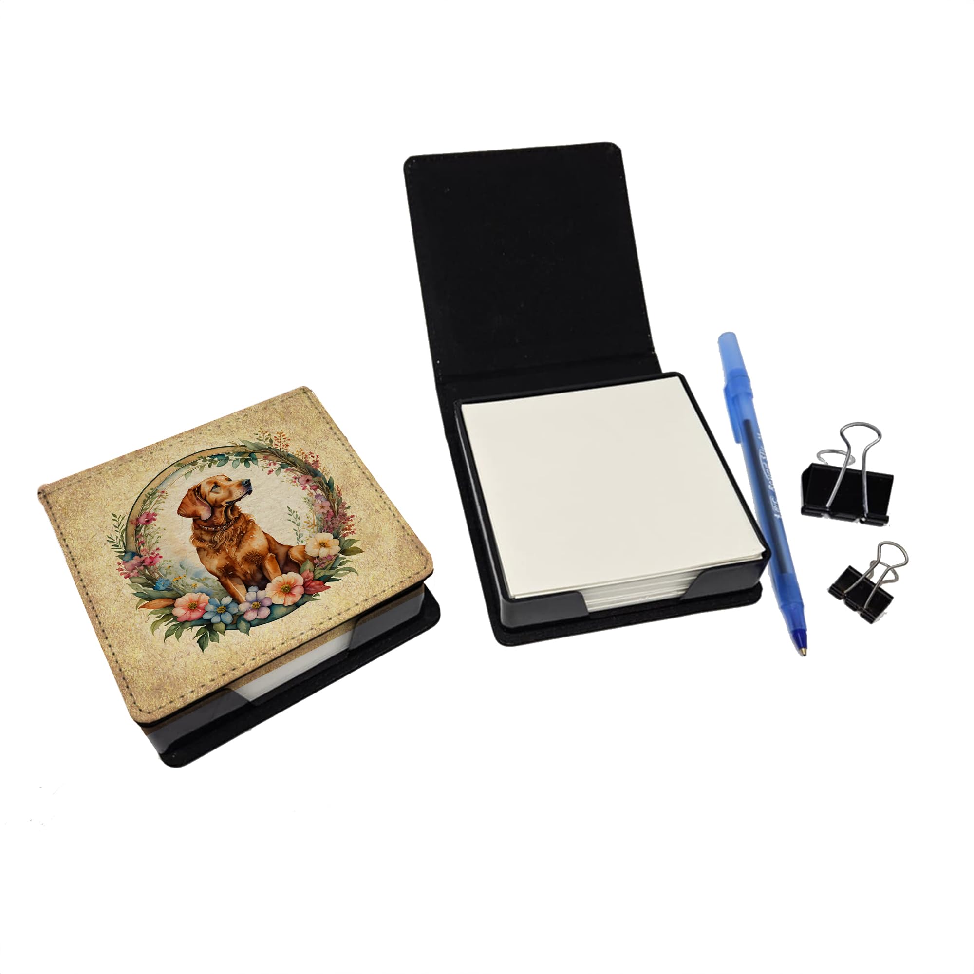 Caroline's Treasures Chesapeake Bay Retriever and Flowers PU Leather Note Paper Holder with Artist-Designed Cover, Desk Accessory, Office Gift