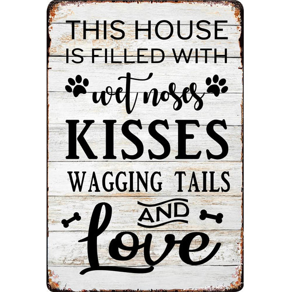 Dog Lover Home Sign Metal Wall Decor – Vintage Rustic Pet Quote Plaque for Entryway, Living Room, or Hallway – Heartwarming Gift for Pet Owners, Dog Moms & Animal Lovers (As the picture shows-1)