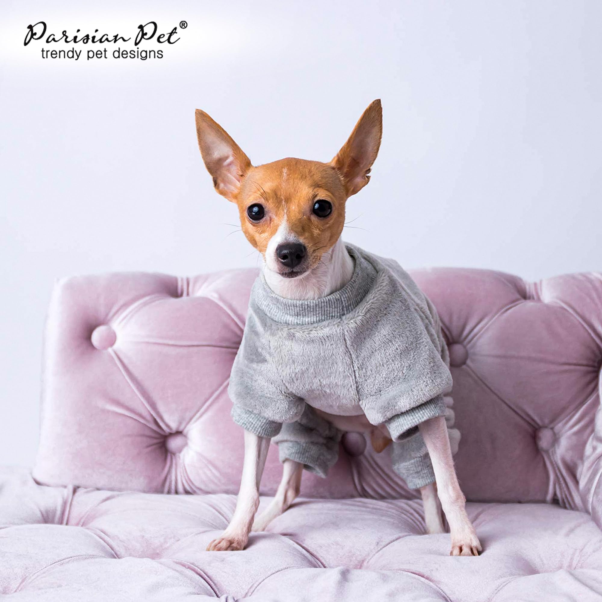 Parisian Pet Dog Pajamas – Grey Dogs Pjs – Stretchable Fleece Dog Pants – Dog Shedding Suit - Machine Washable Dog Jammies - Puppy Body Suit – Dog Pajamas for Large-Sized Dogs - XL