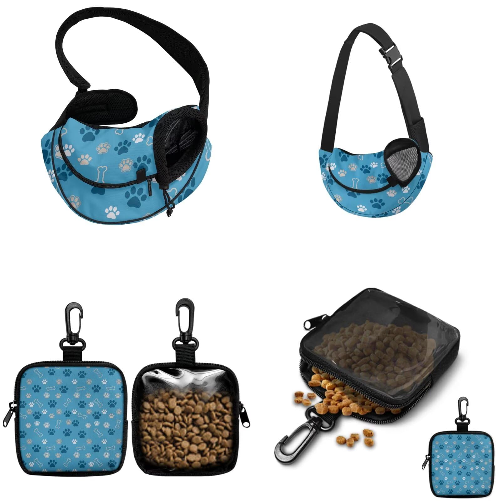 COEQINE Blue Dog Paw Print Purses for Women Dog Owner Gifts,Dog Carrier Sling for Small Puppy and Dog Training Treat Pouch Poop Bag Dispenser Storage Easily Carries Dog Necessities,2pcs