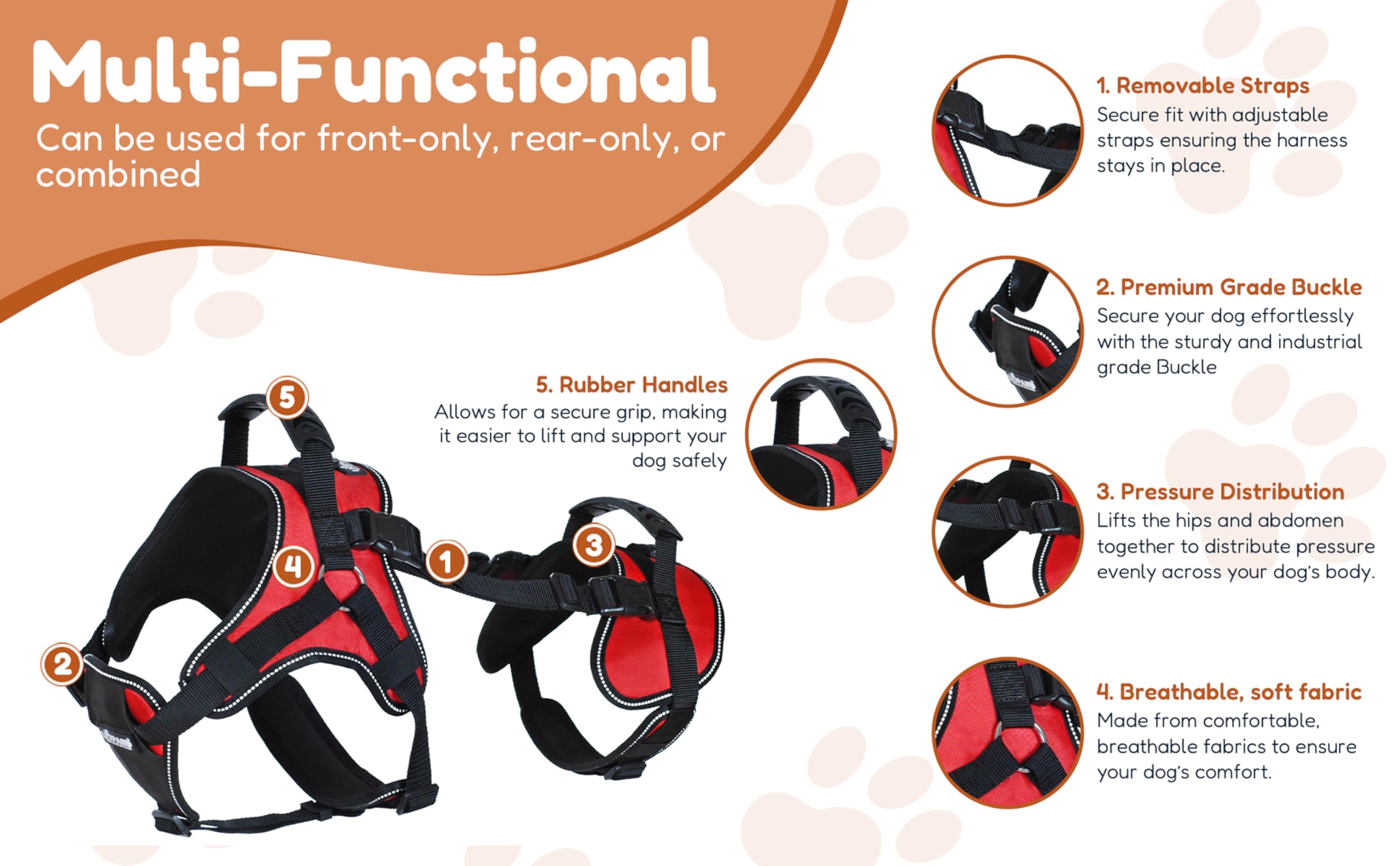Doggie Stylz Multi-Functional Full-Body Lifting Dog Harness Vest, Designed for Front-Only, Rear-Only or Full-Body Dog Lifting. Please Measure Your Before Ordering.