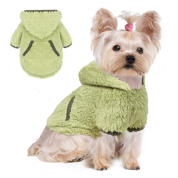 Fleece Dog Sweater Hoodie Sweatshirts Warm Fuzzy Velvet Sweaters Winter Clothes for Small Dogs Girl Boy Pet Coats Cat Apparel(Green Avocado, X-Small