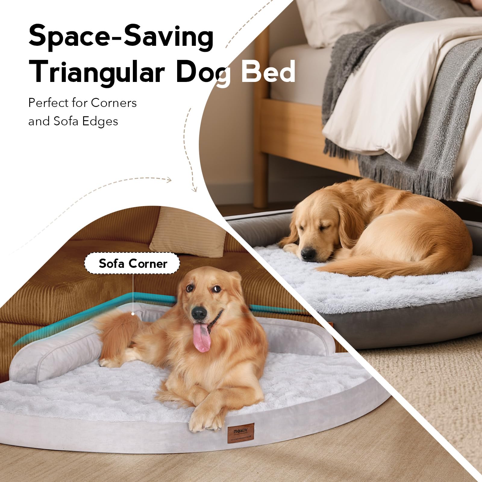 Dog Bed Medium Sized Dogs - Orthopedic Egg-Crate Memory Foam with Removable Washable Cover, Waterproof Pet Bed Couch with Non-Slip Bottom for Large Dog, Grey