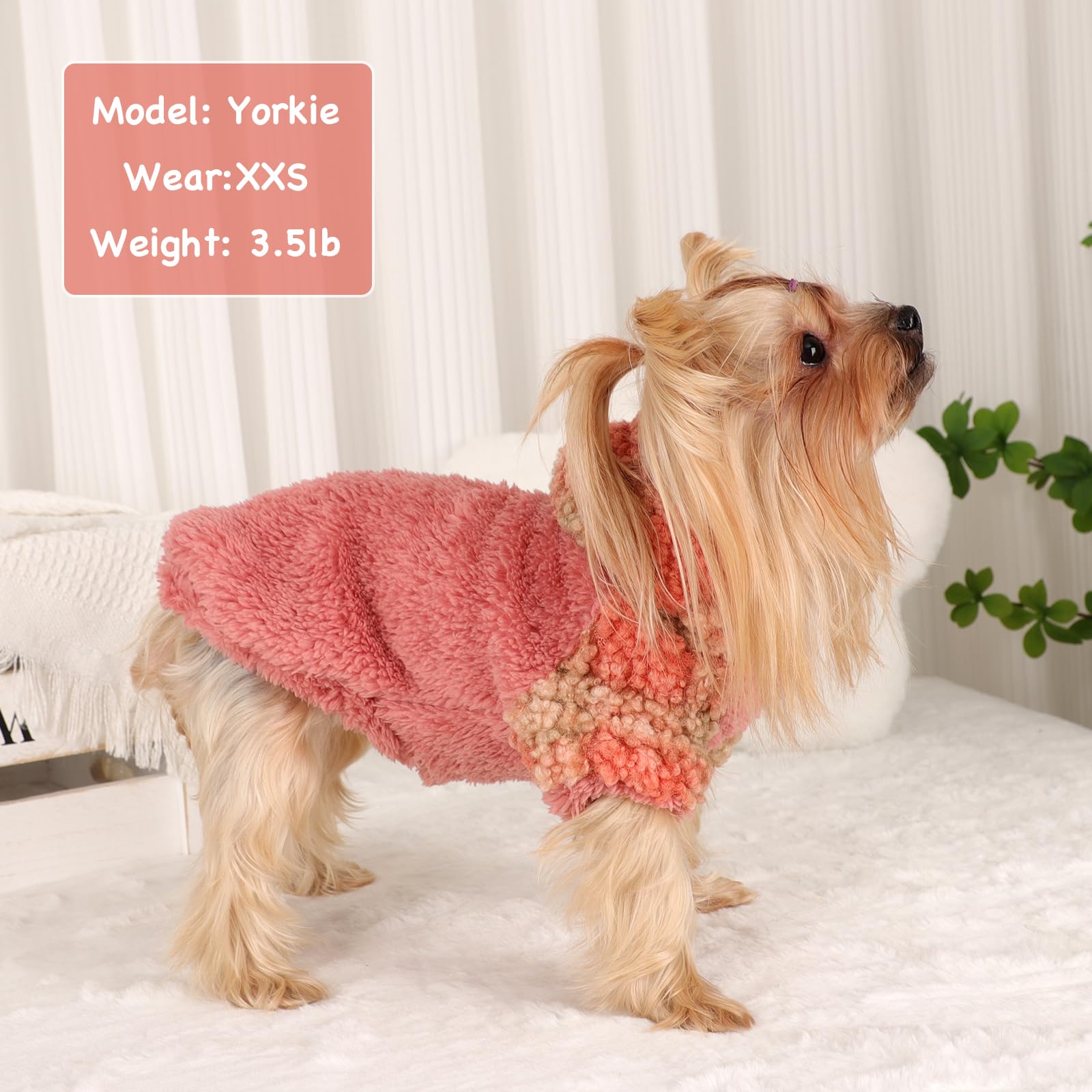 Fleece Dog Sweater Hoodie Warm Fuzzy Velvet Sweaters Winter Clothes for Small Dogs Girl Boy (Orange Plaid, Small)