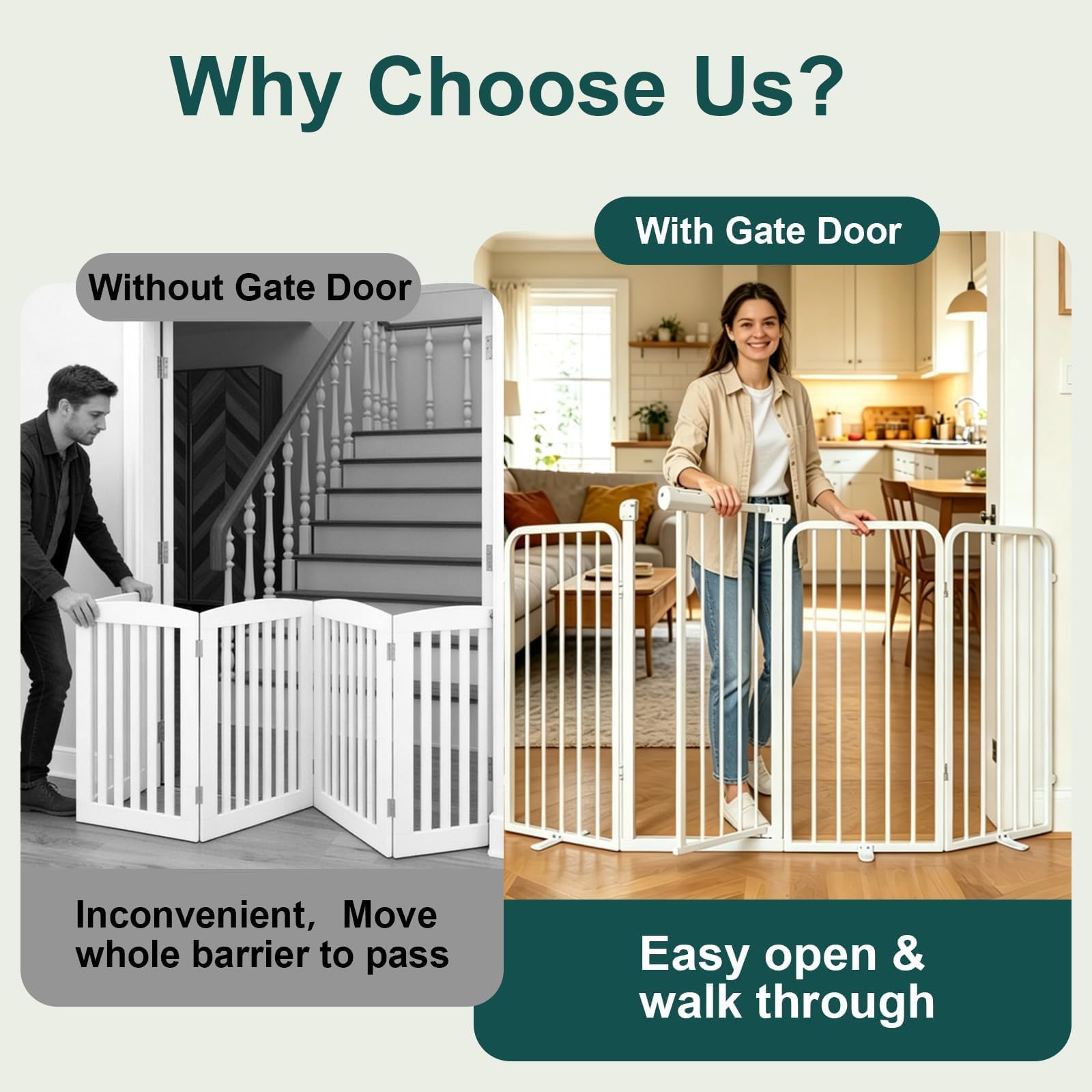 WAOWAO Heavy-duty Freetanding Dog Gate with Door, 106"Extra Wide 30"Tall Metal Puppy Pet Gate for Indoor, Foldable Gate for Doorways, Stairs, Hallways, House, Free Standing /Wall Mounted Gate 6 Panels