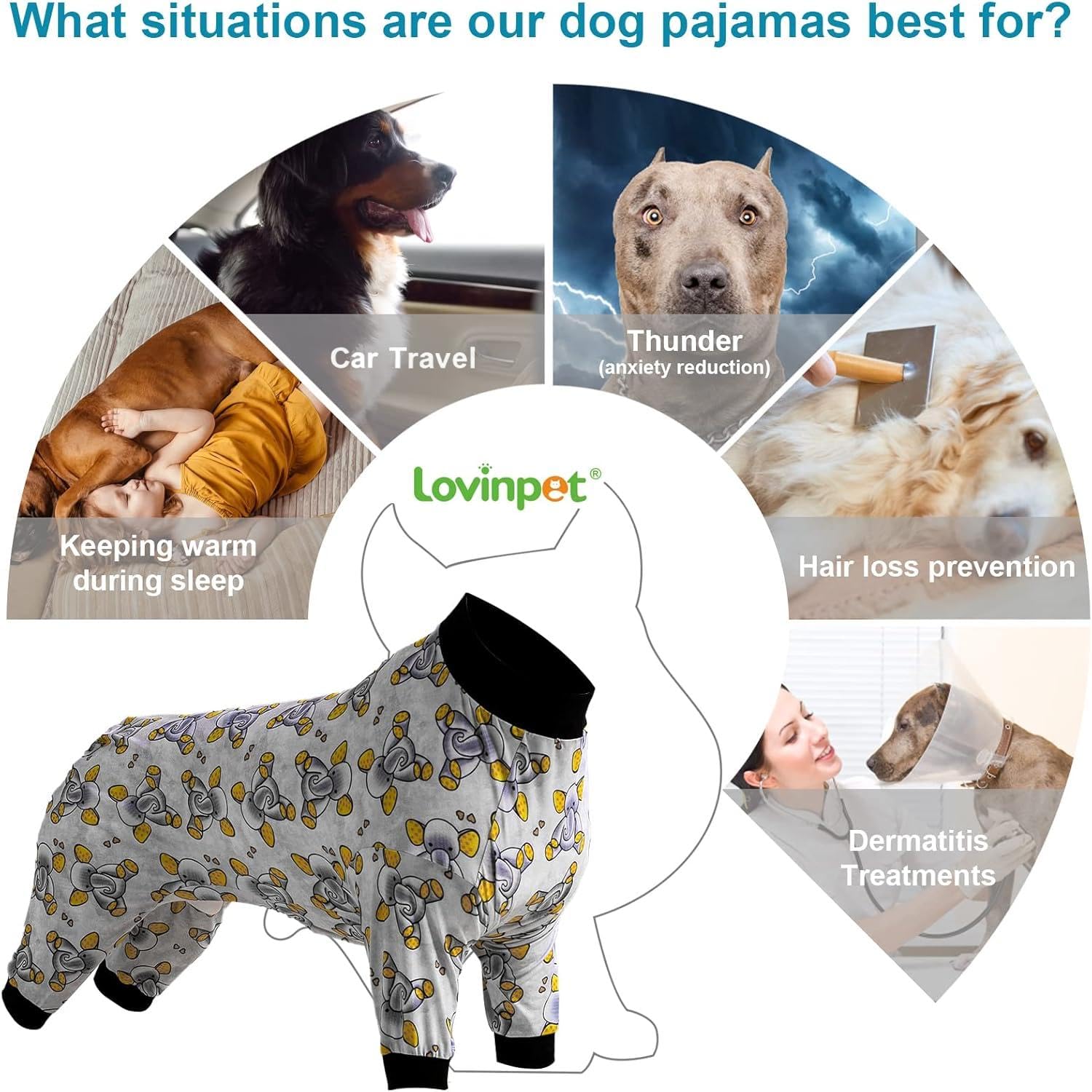 LovinPet Big Dogs Pajamas Clothes, Sleepytime Elephants Print, Pajamas for Pitbulls, Post Surgery Dog Shirt, Wound Care Large Dog Onesies, Lightweight Pullover, Full Coverage Large Breed Dog Pjs, 3XL