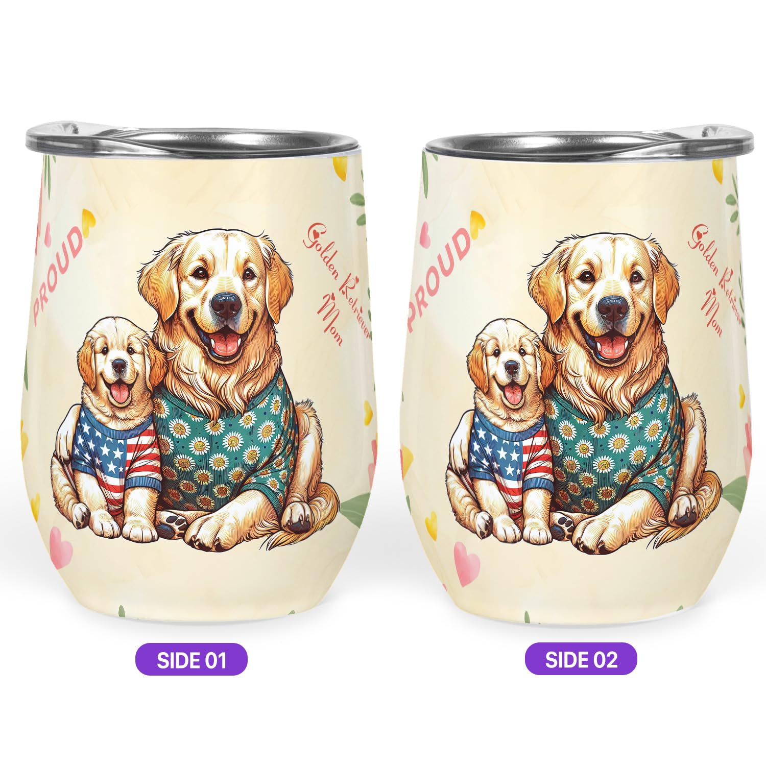 Ninety3POD Happy Mother's Day Proud Golden Retriever Mom 12oz Stainless Steel Tumbler Insulated Cup with Lid Goldens Dog Lover Gifts Idea - 003