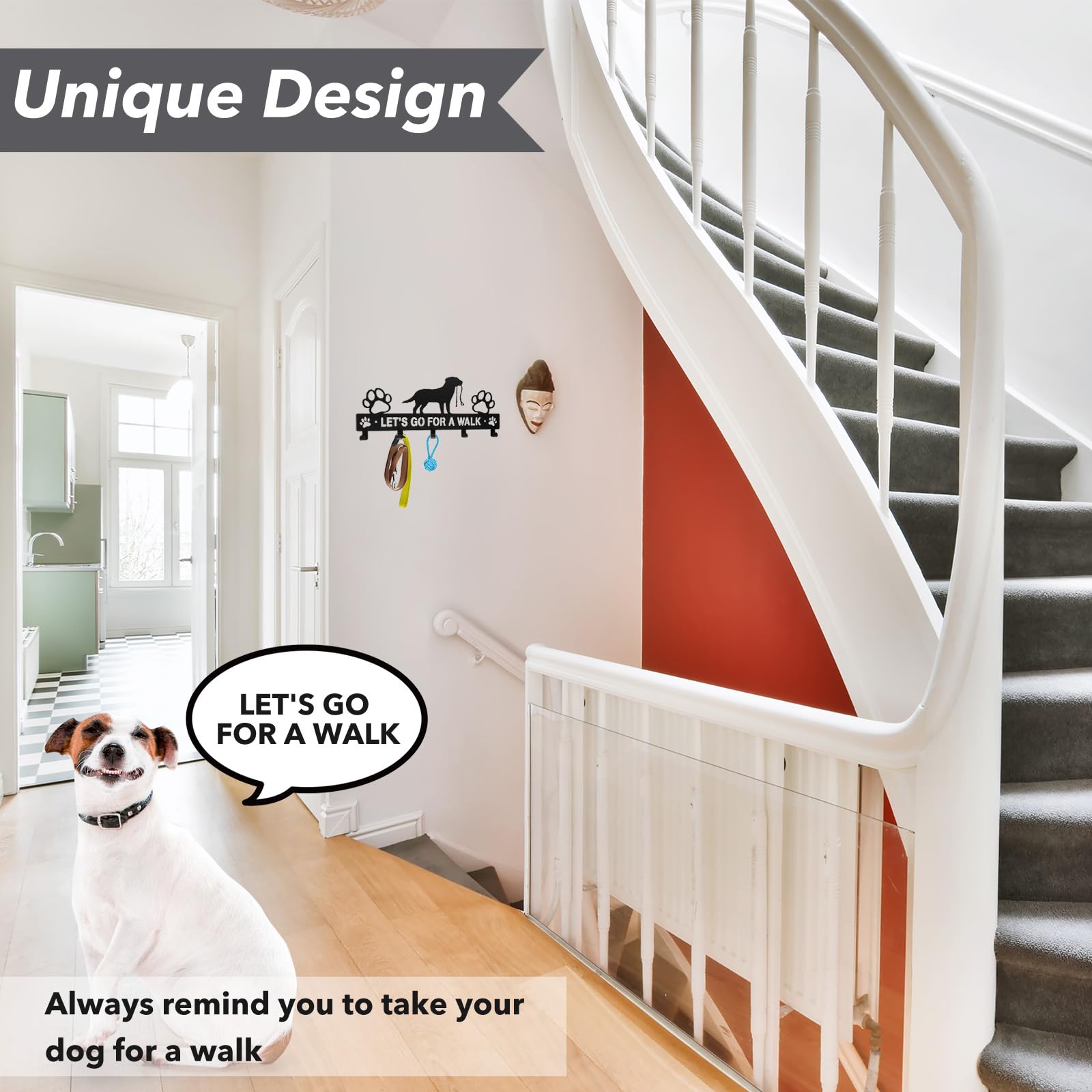 BienBion Iron Dog Leash Holder for Wall with 5-Hooks, Doorway Dog Hooks, Dog Accessory Holder