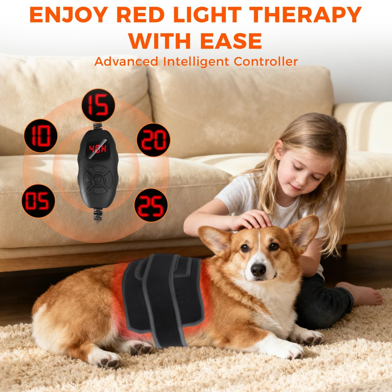 13.8"*7" Red Light Therapy Pad for Dogs Body, 70 LEDs Redlight Therapy Wrap with Timer, Heating Mat Products with Band for Back Belly Leg Knee Thigh, Gifts for Men, Women, Pets Dog