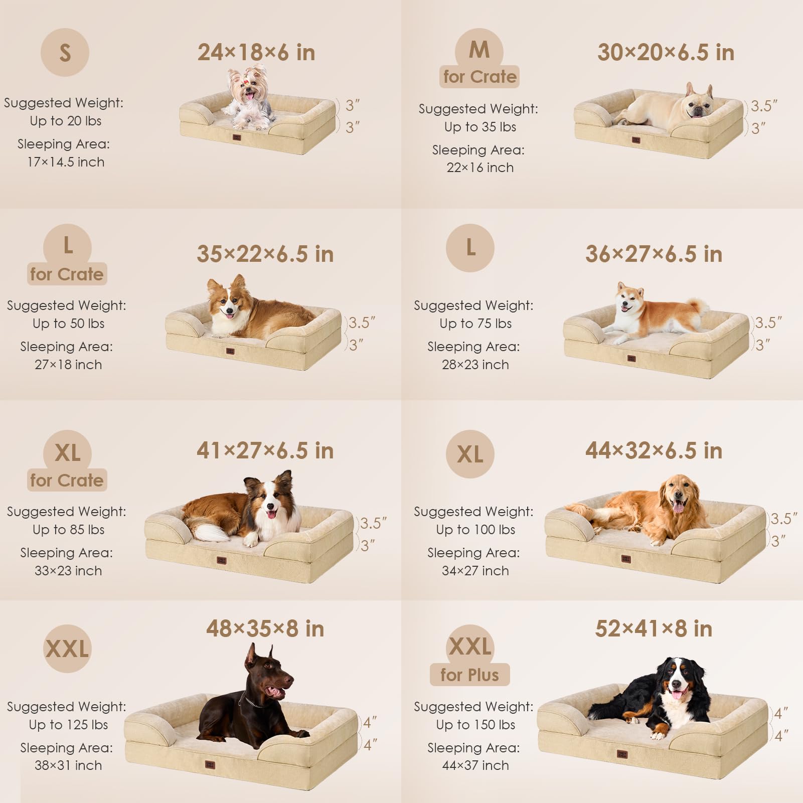 EHEYCIGA Orthopedic Dog Beds for Large Dogs, Waterproof Memory Foam Large Dog Bed with Sides, Non-Slip Bottom and Egg-Crate Foam Pet Couch Bed with Washable Removable Cover, Greige