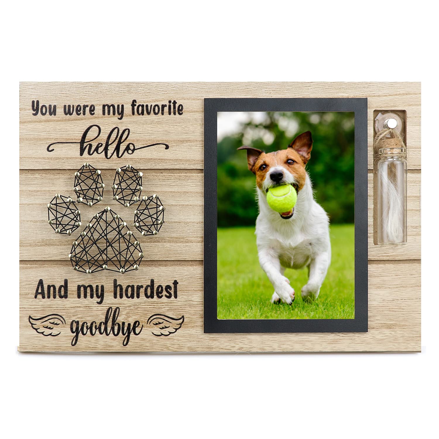 Dog Memorial Frame for Ashes or Hair with Glass Bottle Pet Loss Gifts for Loss of Dog Sympathy Picture Frame(Black)