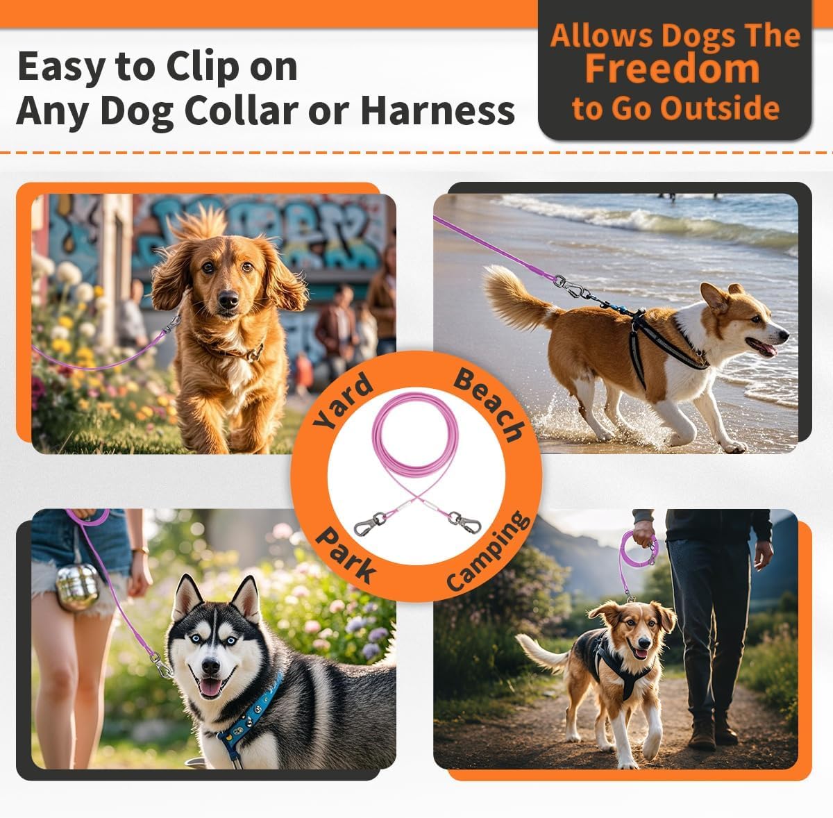 Tangle-Free Dog Tie Out Stake and 100ft Pink Tie Out Cable