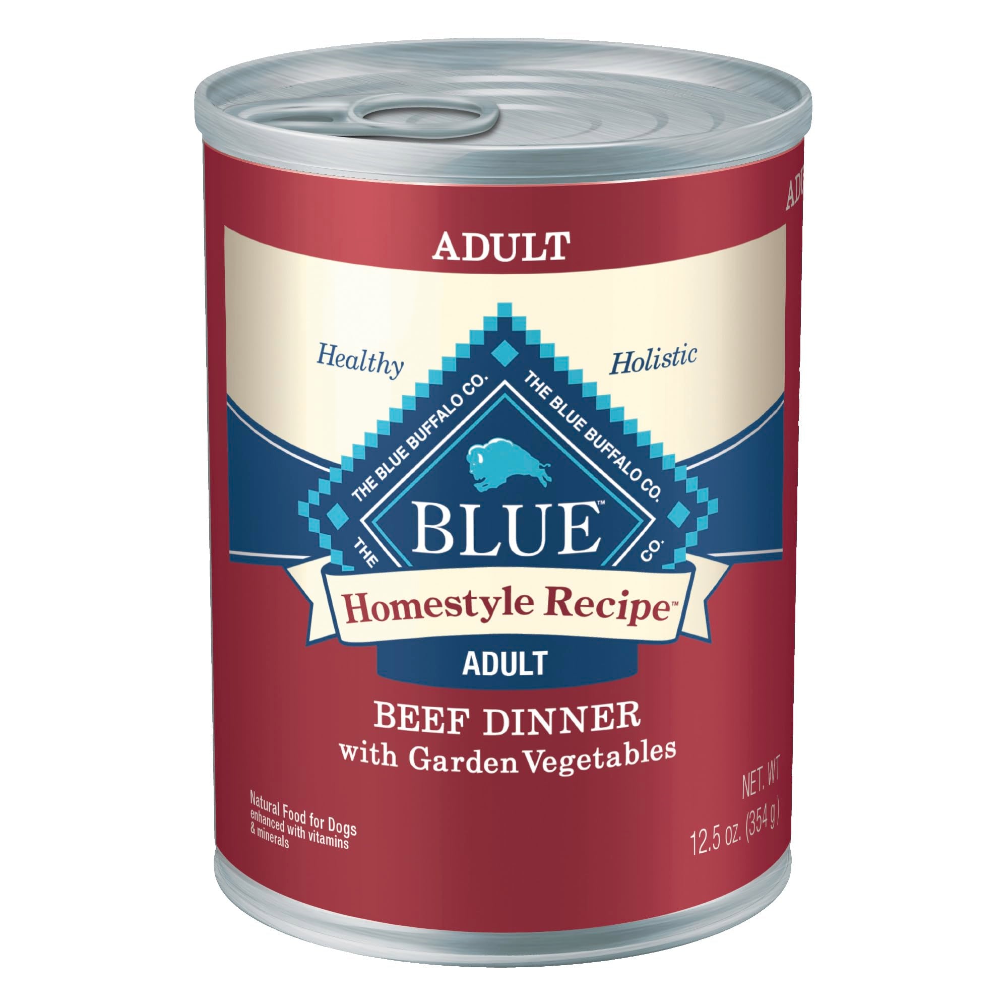 Blue Buffalo Homestyle Recipe Adult Wet Dog Food, Made with Natural Ingredients, Beef Dinner with Garden Vegetables, 12.5-oz Cans (12 Count)