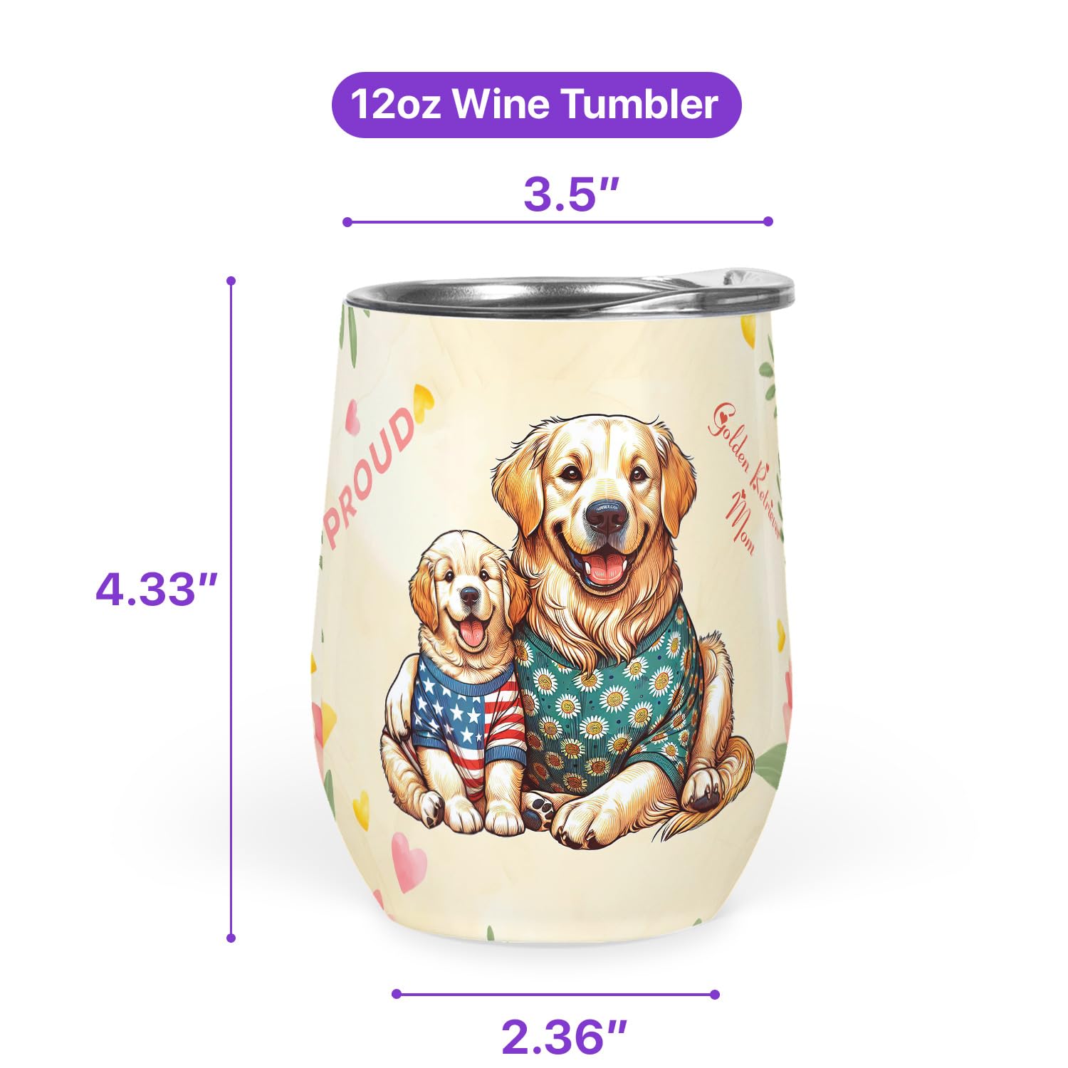 Ninety3POD Happy Mother's Day Proud Golden Retriever Mom 12oz Stainless Steel Tumbler Insulated Cup with Lid Goldens Dog Lover Gifts Idea - 003