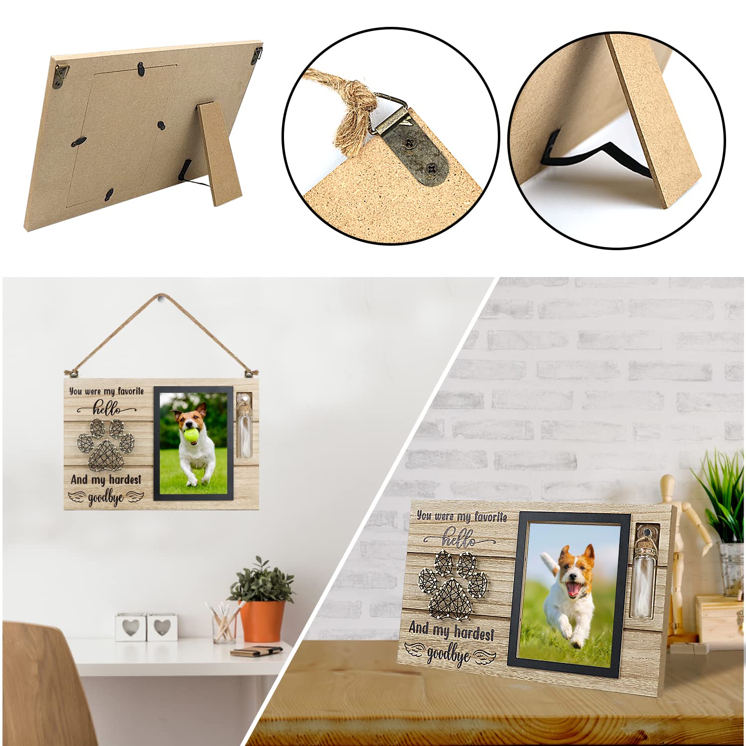 Dog Memorial Frame for Ashes or Hair with Glass Bottle Pet Loss Gifts for Loss of Dog Sympathy Picture Frame(Black)