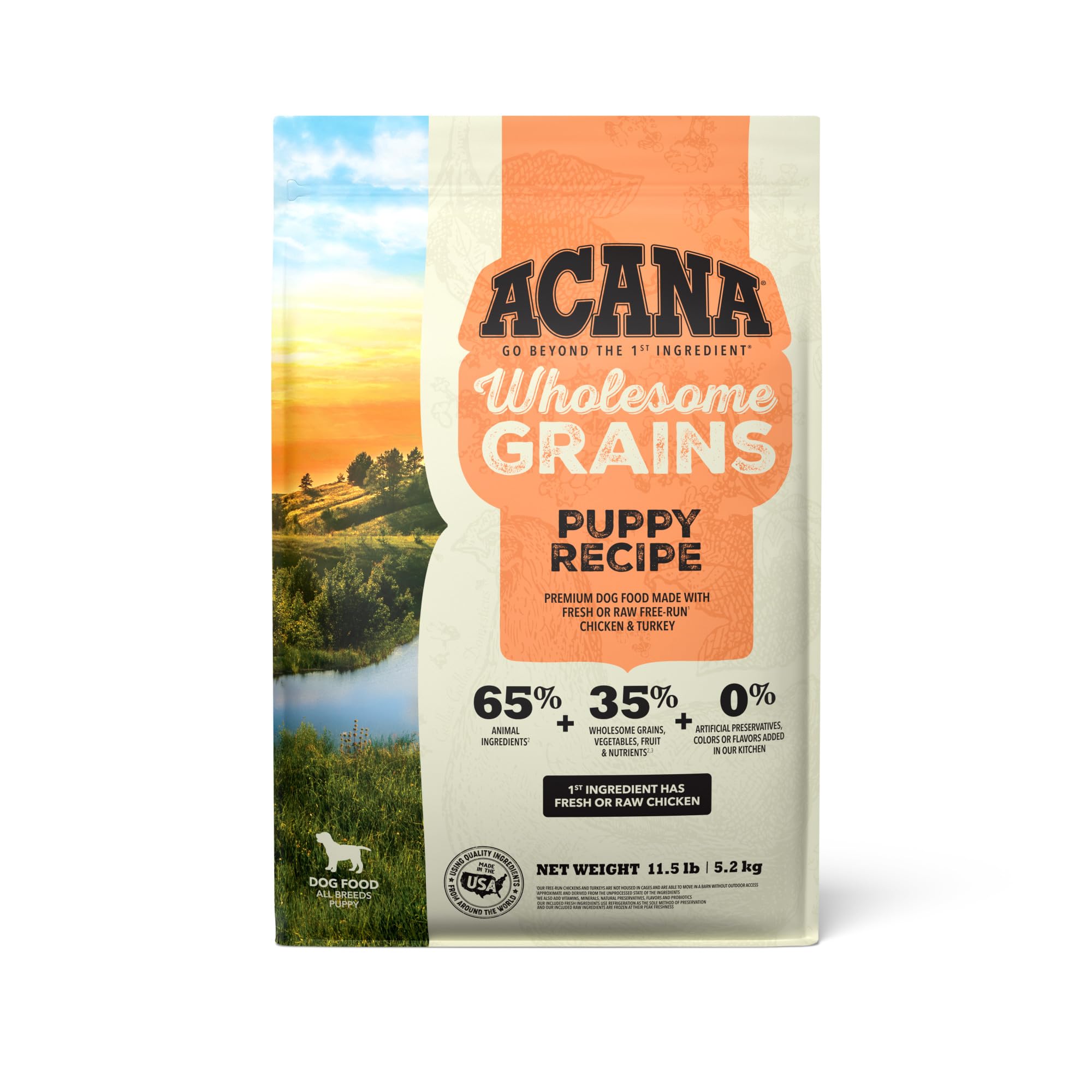 ACANA Wholesome Grains Dry Dog Food Puppy Recipe Real Chicken Eggs and Turkey 11.5lb Bag