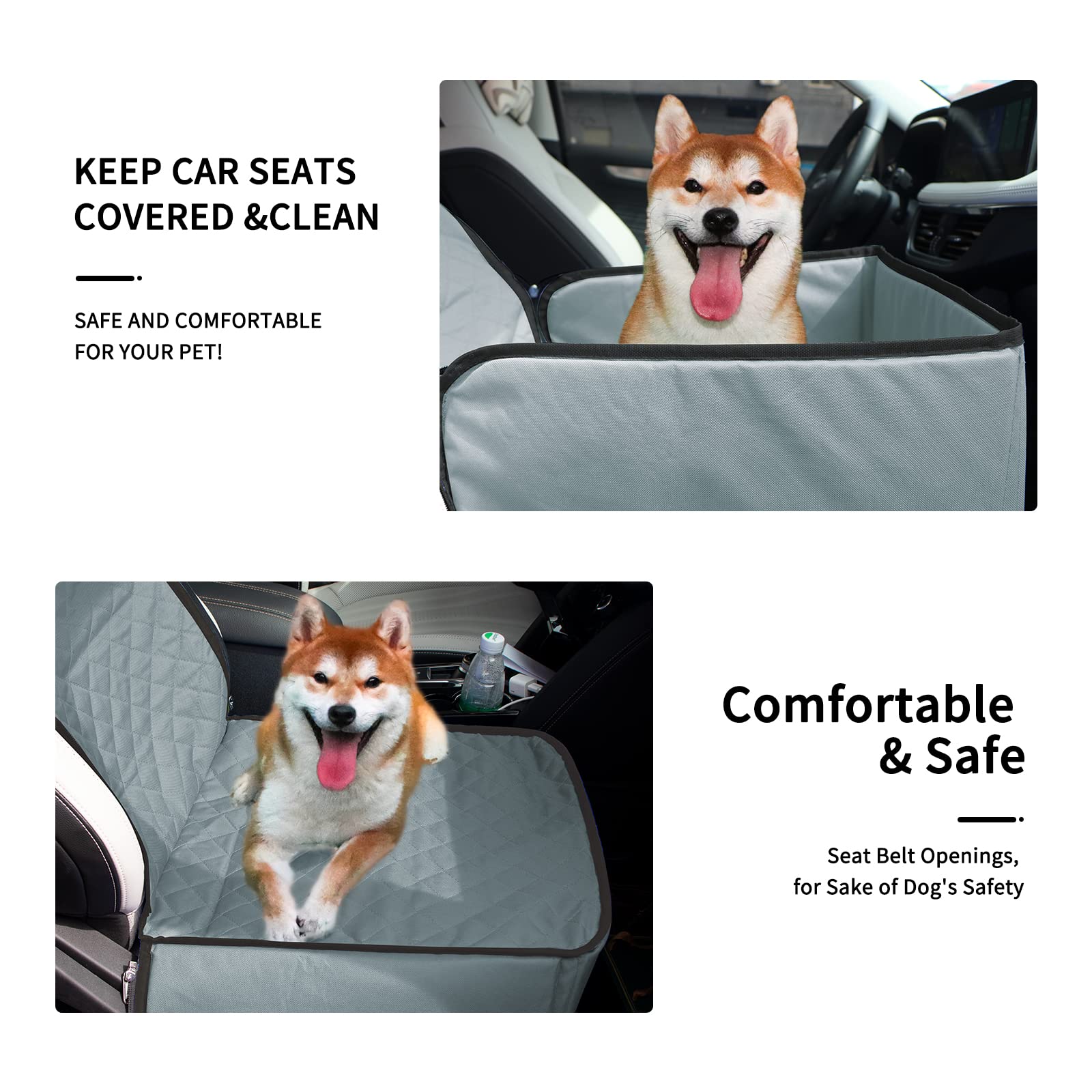 GURETER Front Seat Cover for Dogs, 2-in-1 Pet Carrier Car, SUV and Truck Waterproof Front Car Seat Cover with Dog Seat Belt, Anti-Scratches, Grey Blue, Pet Front Seat Dog Cover for Car FCWLAGU2