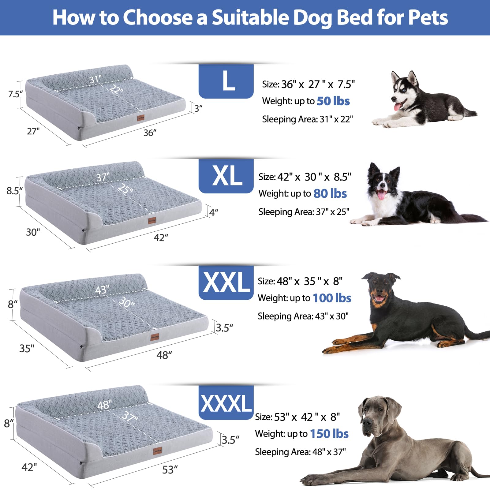 Chez Paw Orthopedic Dog Bed for Extra Large Dogs, XL Dog Beds with Comfy Bolsters, XLarge Waterproof Dog Bed with Removable Washable Cover and Nonskid Bottom, Pet Couch Bed for Extra Large Dogs