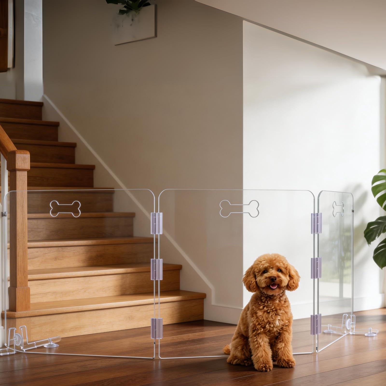 31.5" Tall Clear Acrylic Dog Playpen, 3-Panel Freestanding Transparent Pet Gate for Indoor Doorways, Foldable Puppy Fence Barrier with Support Feet & Handles(3-Panel Tall)